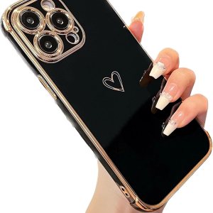 ZTOFERA Funda diseñada para iPhone 14 Pro de 6.1 pulgadas, bonito borde chapado con patrón de corazones de amor con protección para lente de cámara, ZTOFERA Funda diseñada para iPhone 14 Pro de 6.1 pulgadas, bonito borde chapado con patrón de corazones de amor con protección para lente de cámara,