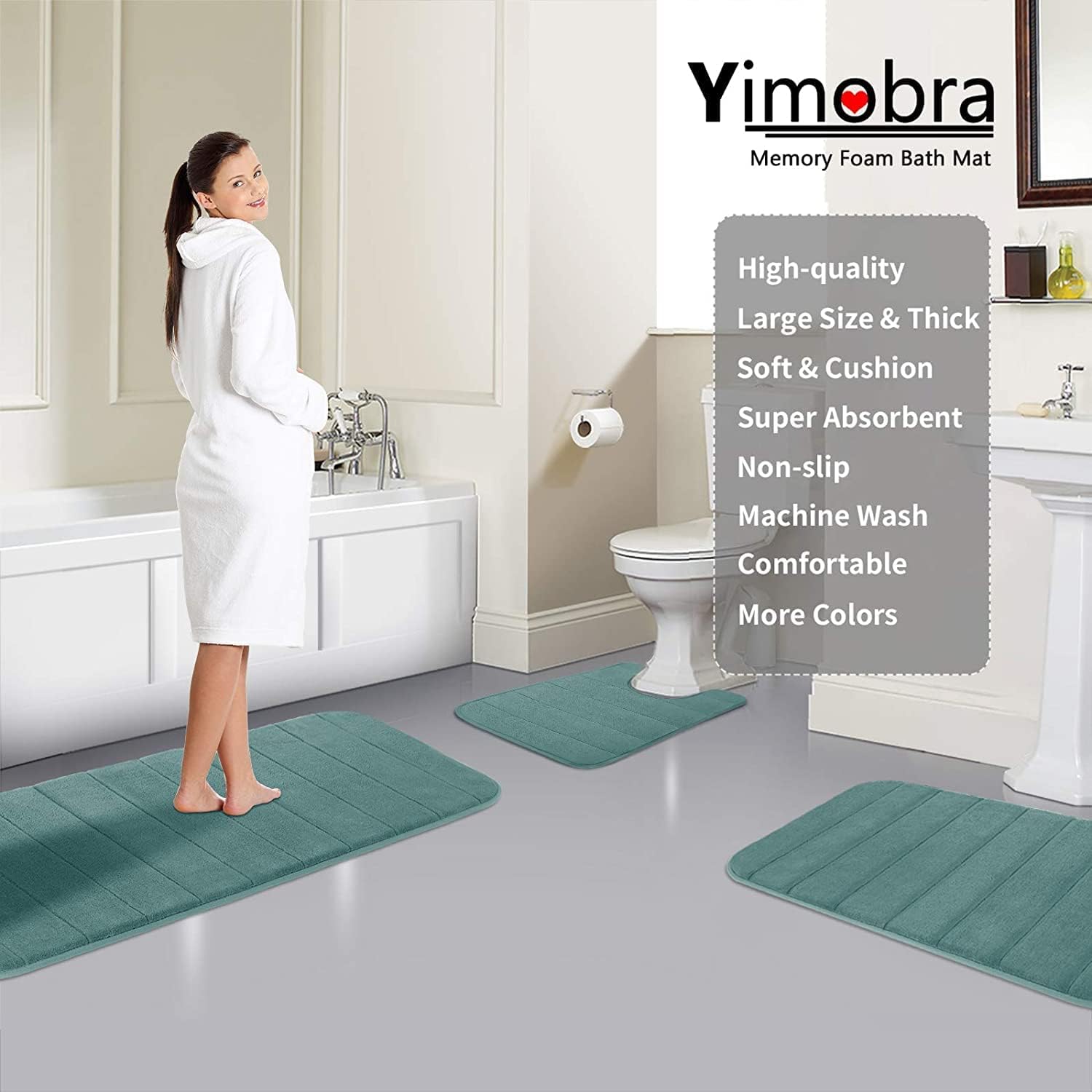 Yimobra Alfombra de baño de espuma viscoelástica, tamaño grande de 31.5 x 19.8 pulgadas, cómoda, suave, superabsorción de agua, lavable a máquina,
