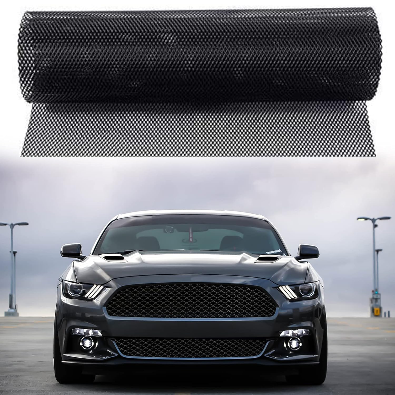 Rejilla de coche de 47 x 15.7 pulgadas, agujero de rejilla rombica de 0.433×0.984 in, rejilla de rejilla de aleación de aluminio negro, inserto de