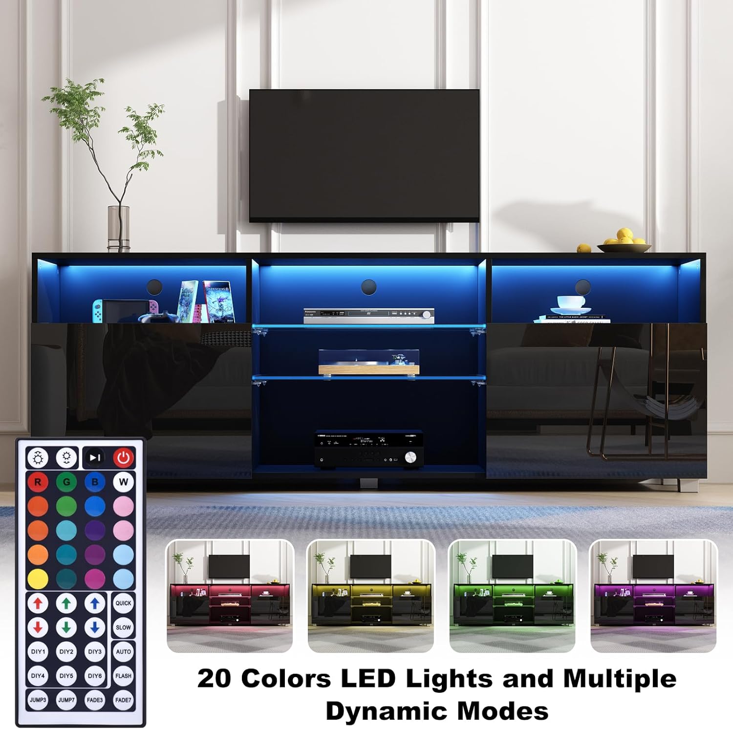 St.Mandyu Soporte de TV LED para TV de 6575 pulgadas, moderno centro de mesa de televisión con cajón y luces LED, centro de entretenimiento de alto