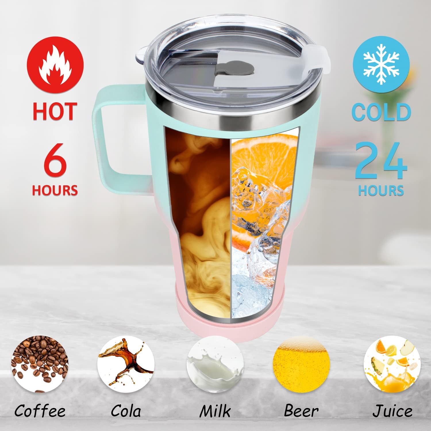 Sursip Taza aislada de 30 onzas con tapa y popote, vaso de acero inoxidable al vacío, mantiene el frío y el calor, sin BPA, a prueba de fugas, apto