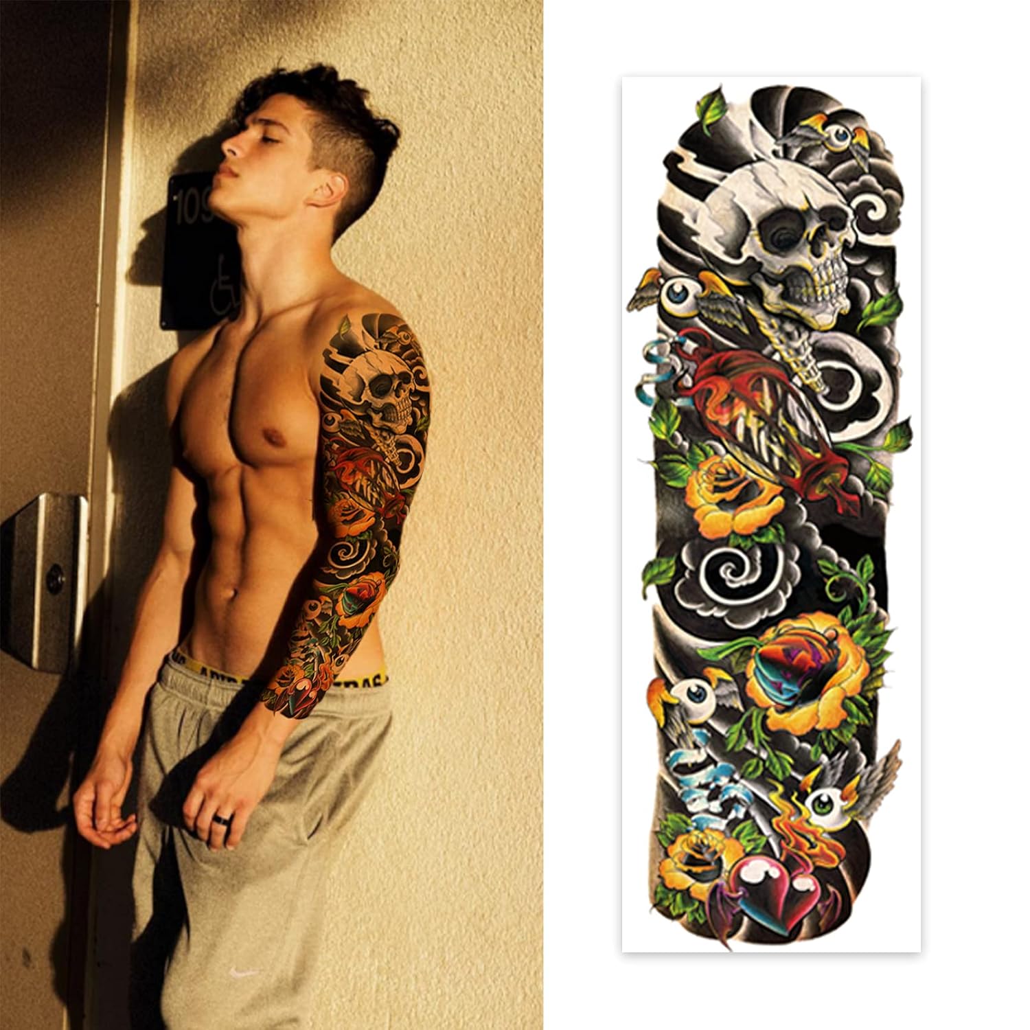 Aresvns Tatuajes temporales de brazo completo para hombres y mujeres, tatuajes falsos realistas impermeables y de larga duración