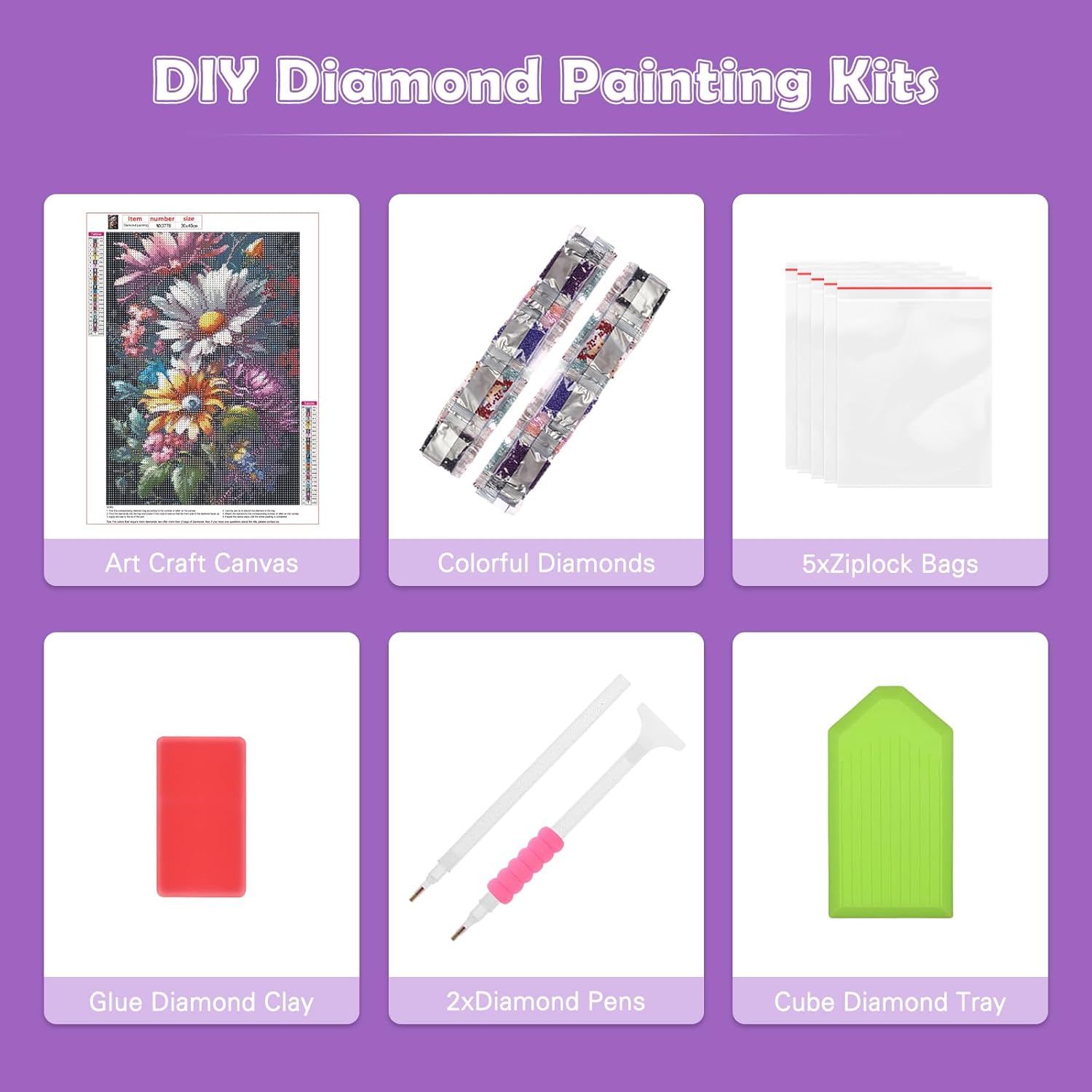 RICUVED Pintura artística de diamantes de flores, kits de pintura de diamantes coloridos para adultos, arte de gemas de diamantes 5D, taladro