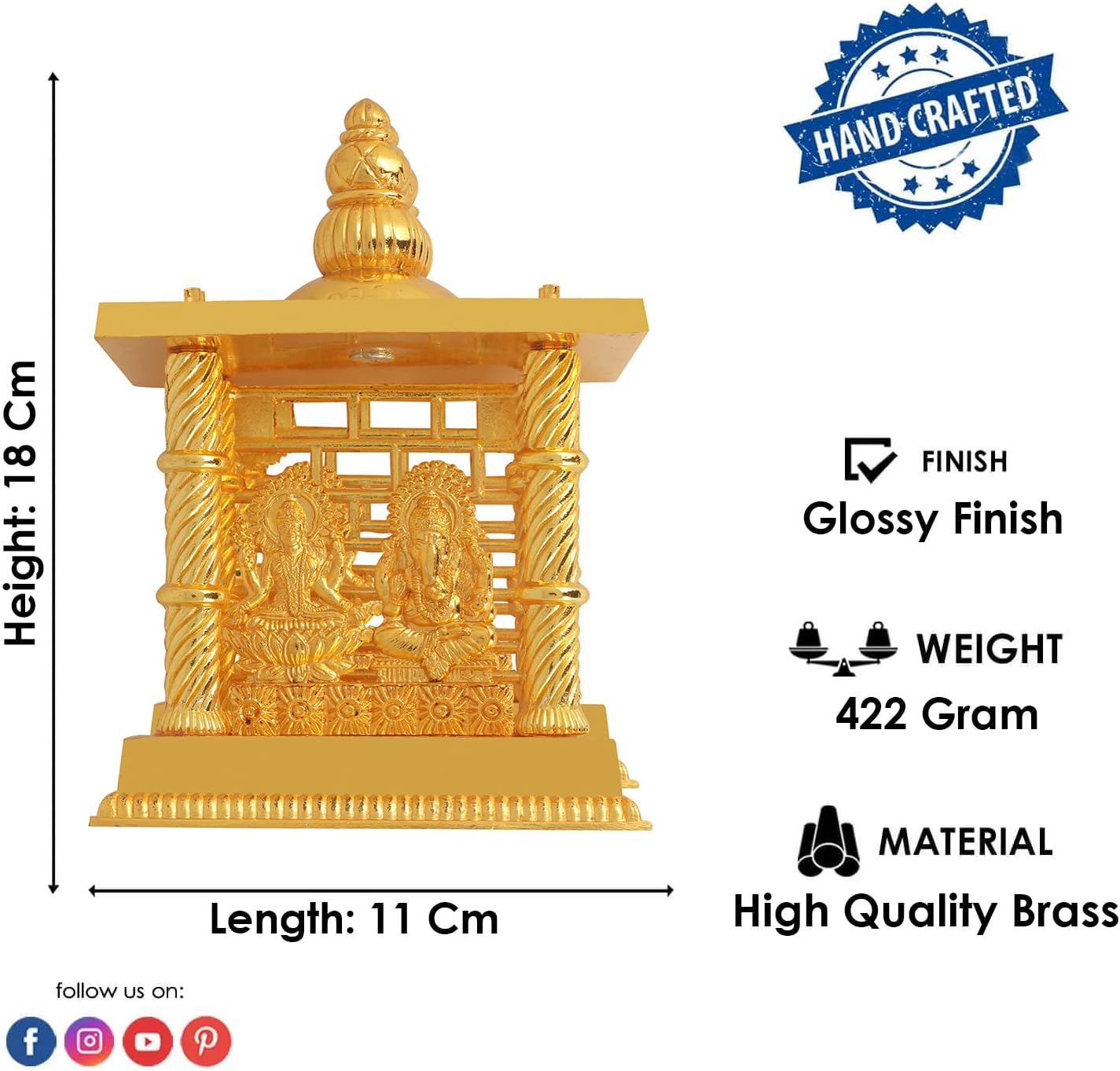 CRAFTSMAN SATVIK – Estatua de Lakshmi Ganesha Mandir de 7.5 pulgadas. Estatua de metal ídolo Murti para Pooja hindú para mandir del hogar,