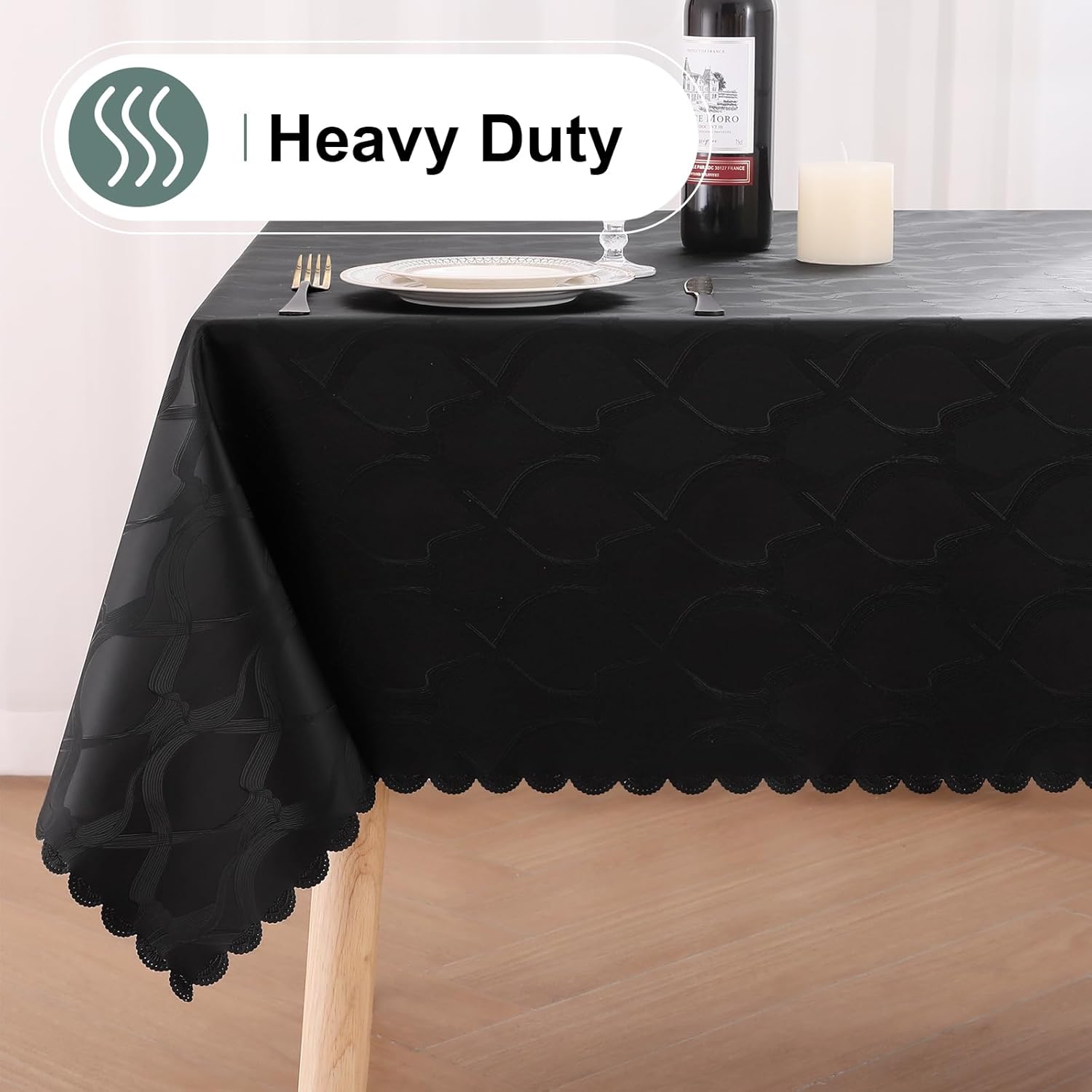 misaya Mantel rectangular de vinilo, 100% impermeable, resistente para mesas rectangulares, mantel lavable para cocina, cena, fiesta (negro, 60 x 84