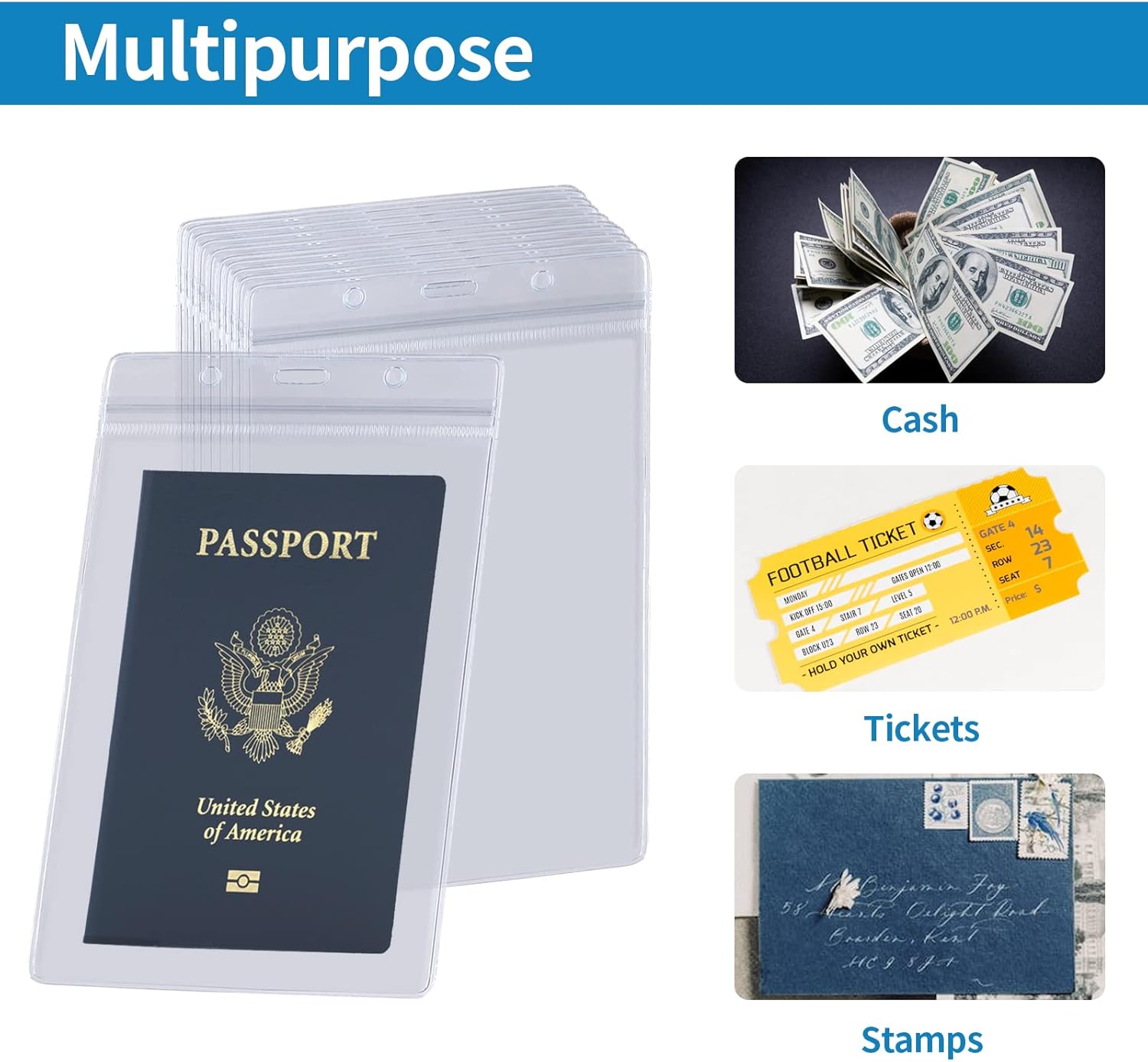 10 soportes para tarjetas de identificación de pasaporte con cordón negro de 4 x 6 pulgadas, soporte vertical impermeable de PVC extra grande para