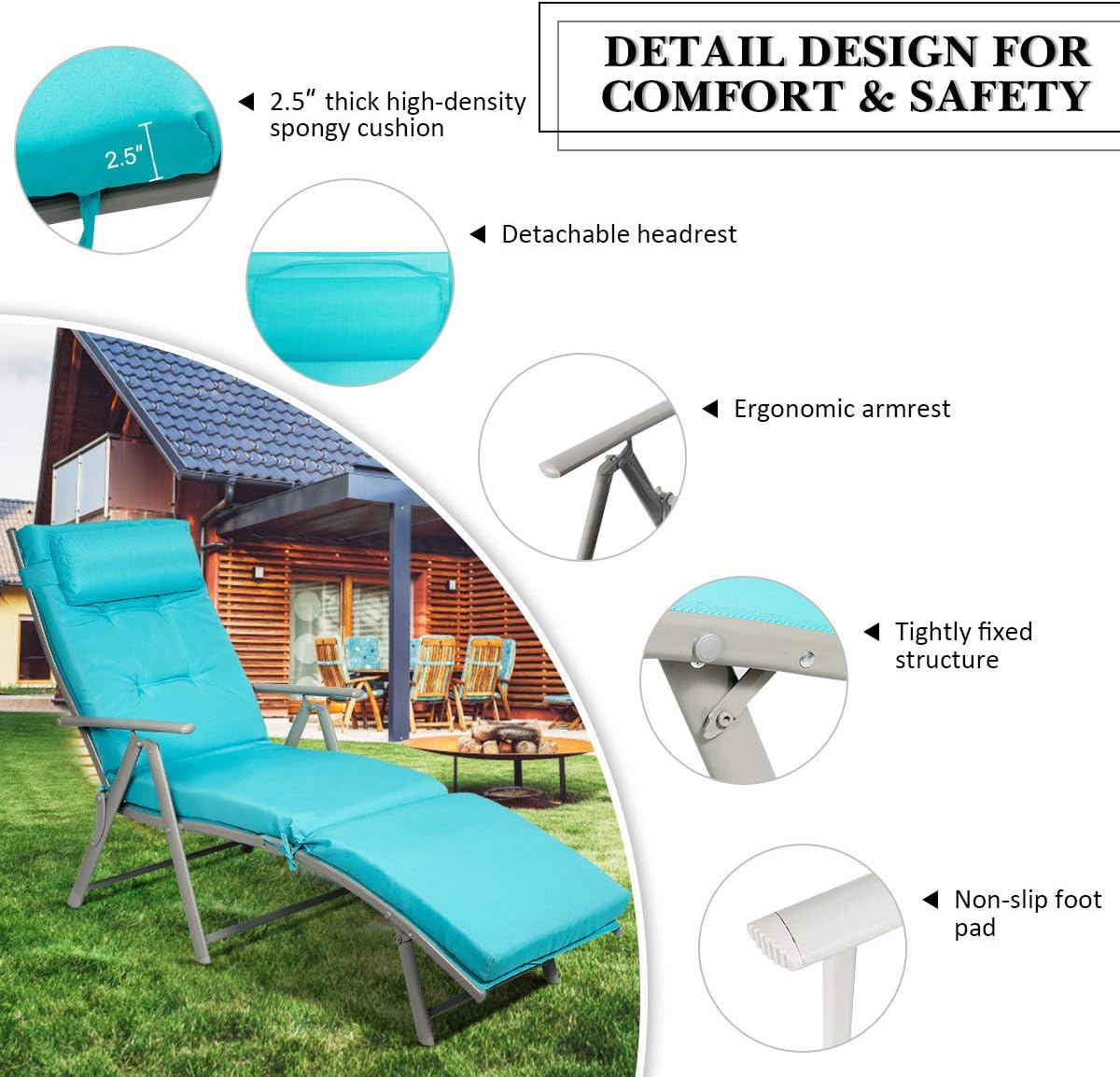 DORTALA Silla tumbona plegable para exteriores, silla reclinable ligera con diseño portátil y 7 posiciones de respaldo ajustables, playa reclinable