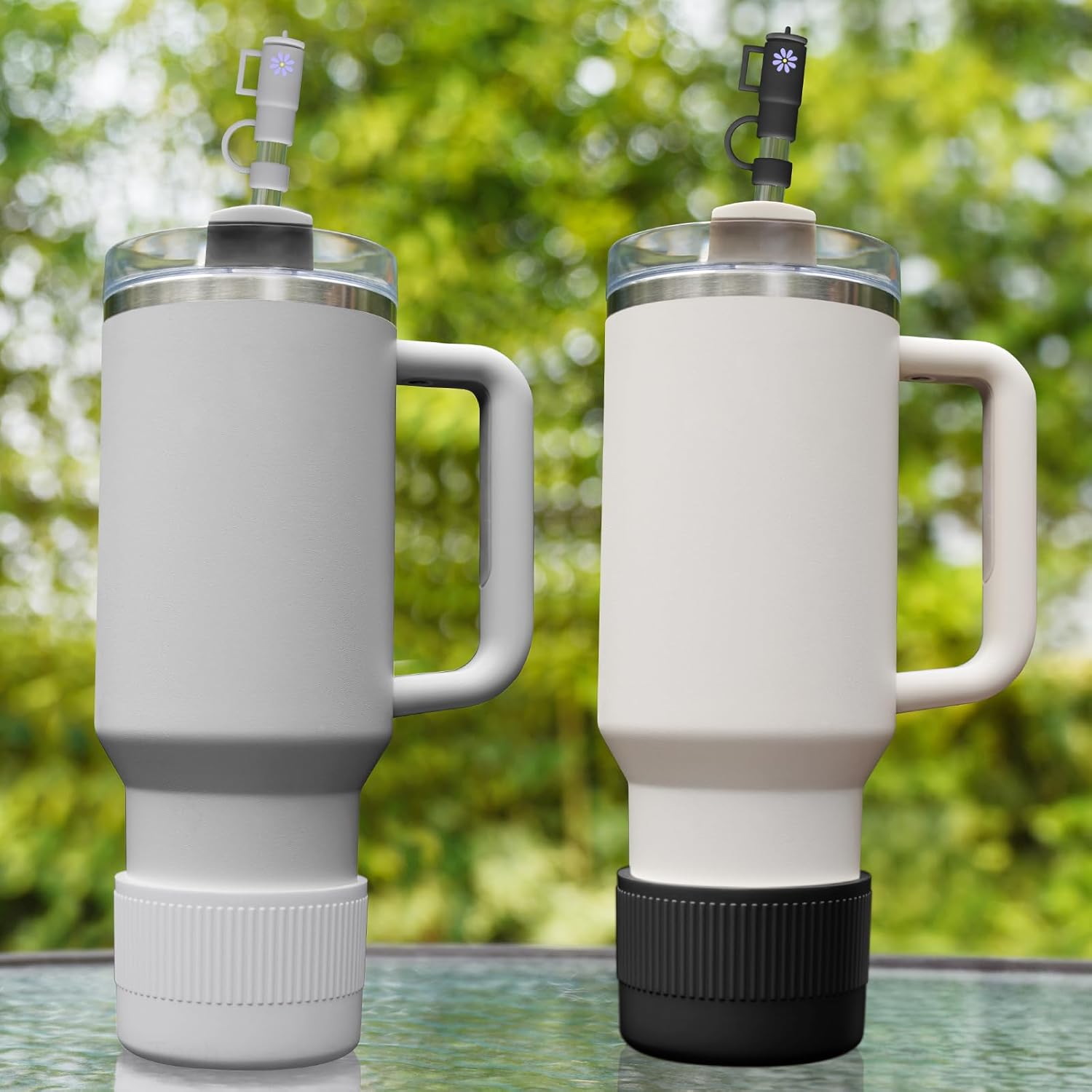 NiHome Stanley – 2 fundas protectoras de silicona para vaso de 30 onzas, IceFlow 20 de 30 onzas y botella Hydroflask de 12 a 24 onzas, accesorios de