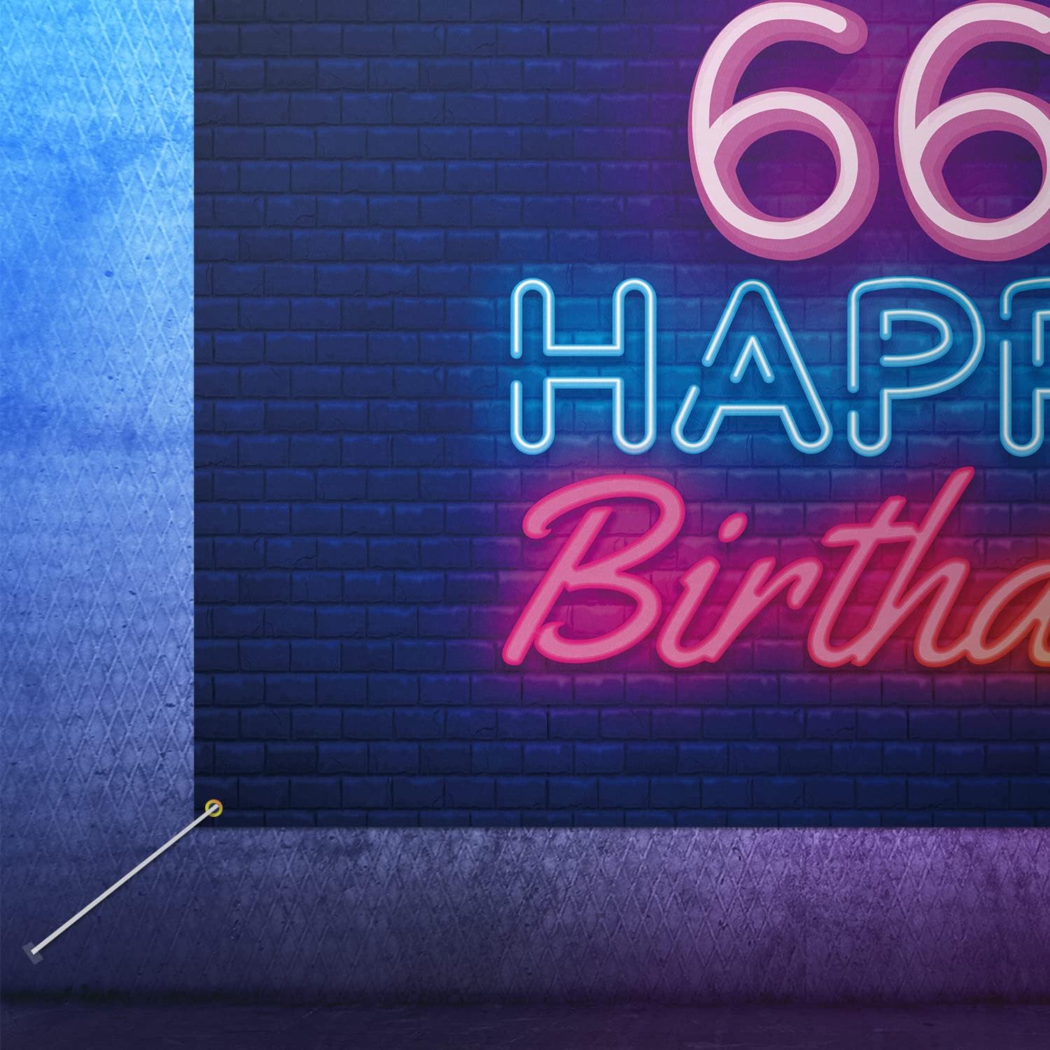 Cartel de fondo de neón brillante con texto en inglés “Happy 66th Birthday”, decoración temática de fiesta de cumpleaños de 66 años para hombres y