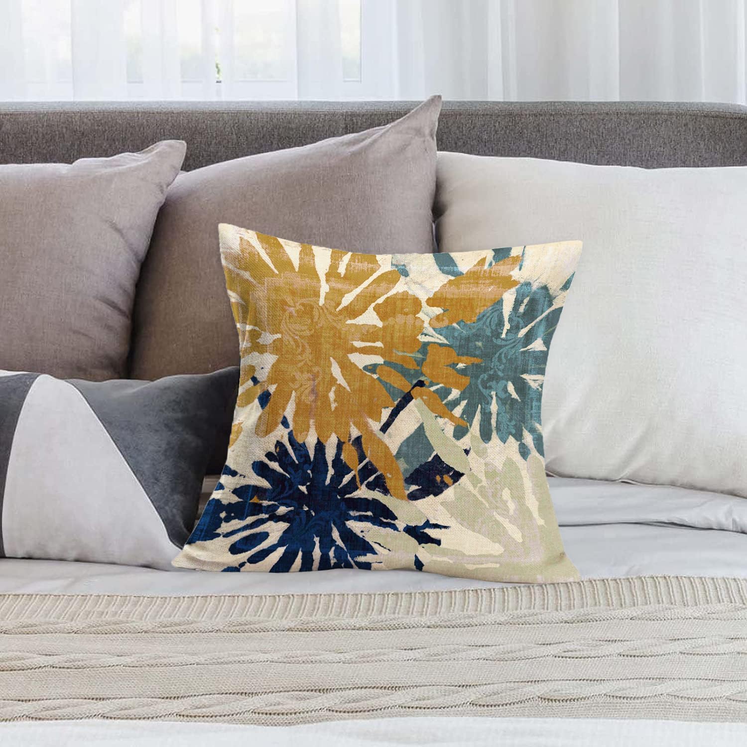 Juego de 2 fundas de almohada decorativas de color azul marino y dorado de 18 x 18 pulgadas, fundas de almohada abstractas verde azulado con
