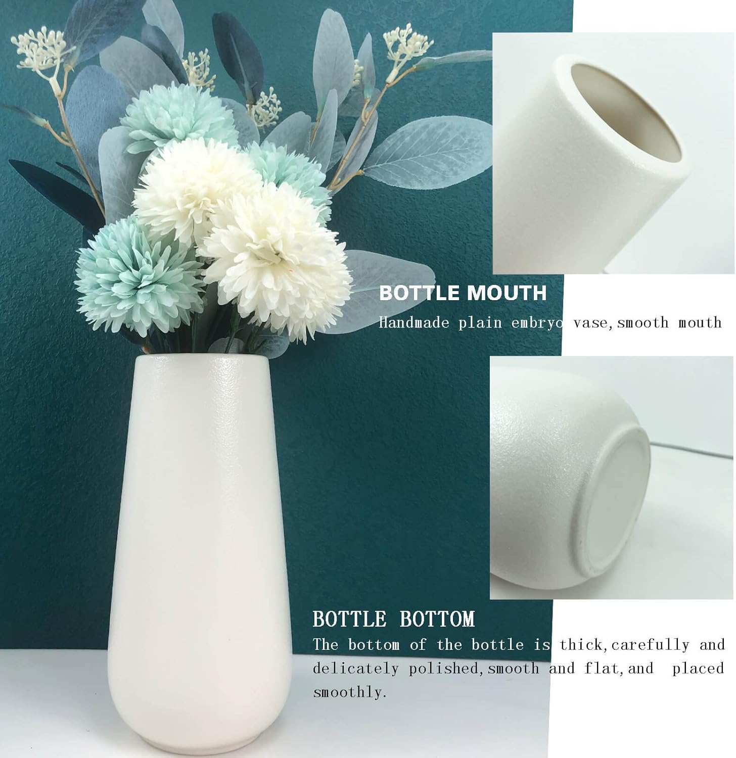 Jarrón de cerámica blanco mate de 8 pulgadas para flores, jarrones de granja para flores, decoración moderna y bohemia para habitación, jarrones de