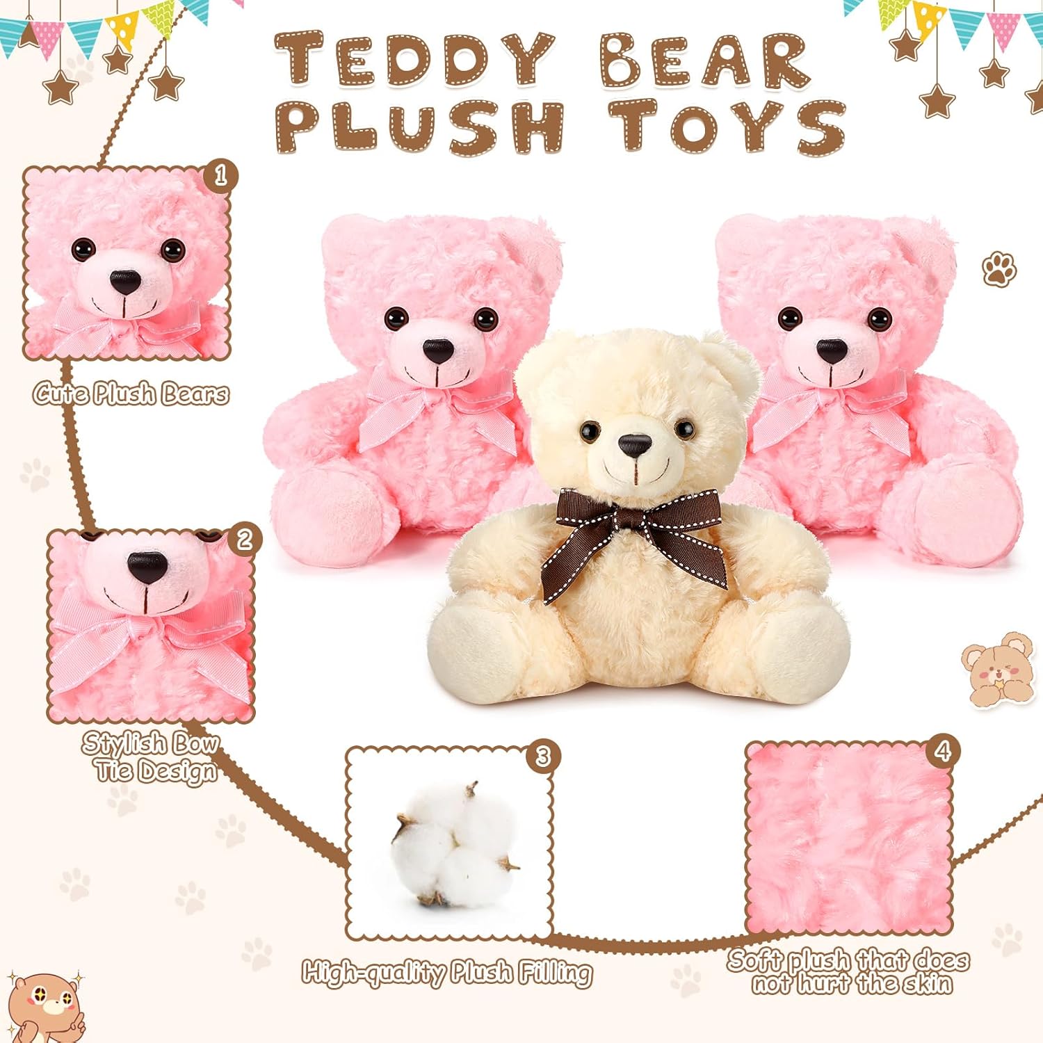 Jenaai 15 piezas de osos de peluche de osos de 8 pulgadas, osos suaves a granel con lazo de cinta, regalo de San Valentín, cumpleaños, baby shower,