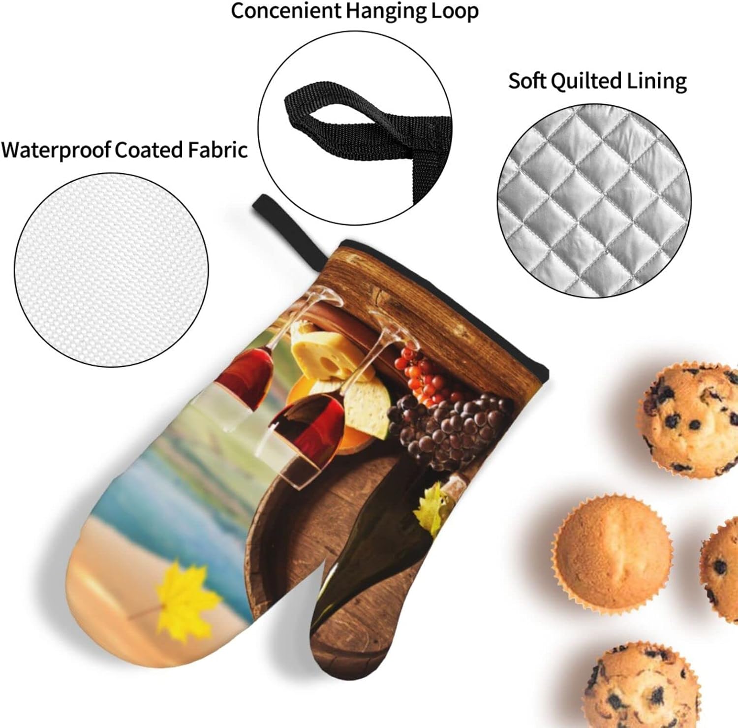 Juego de 4 manoplas de horno y soportes para ollas con temática de vino, guantes resistentes al calor para cocina, hornear, asar a la parrilla,