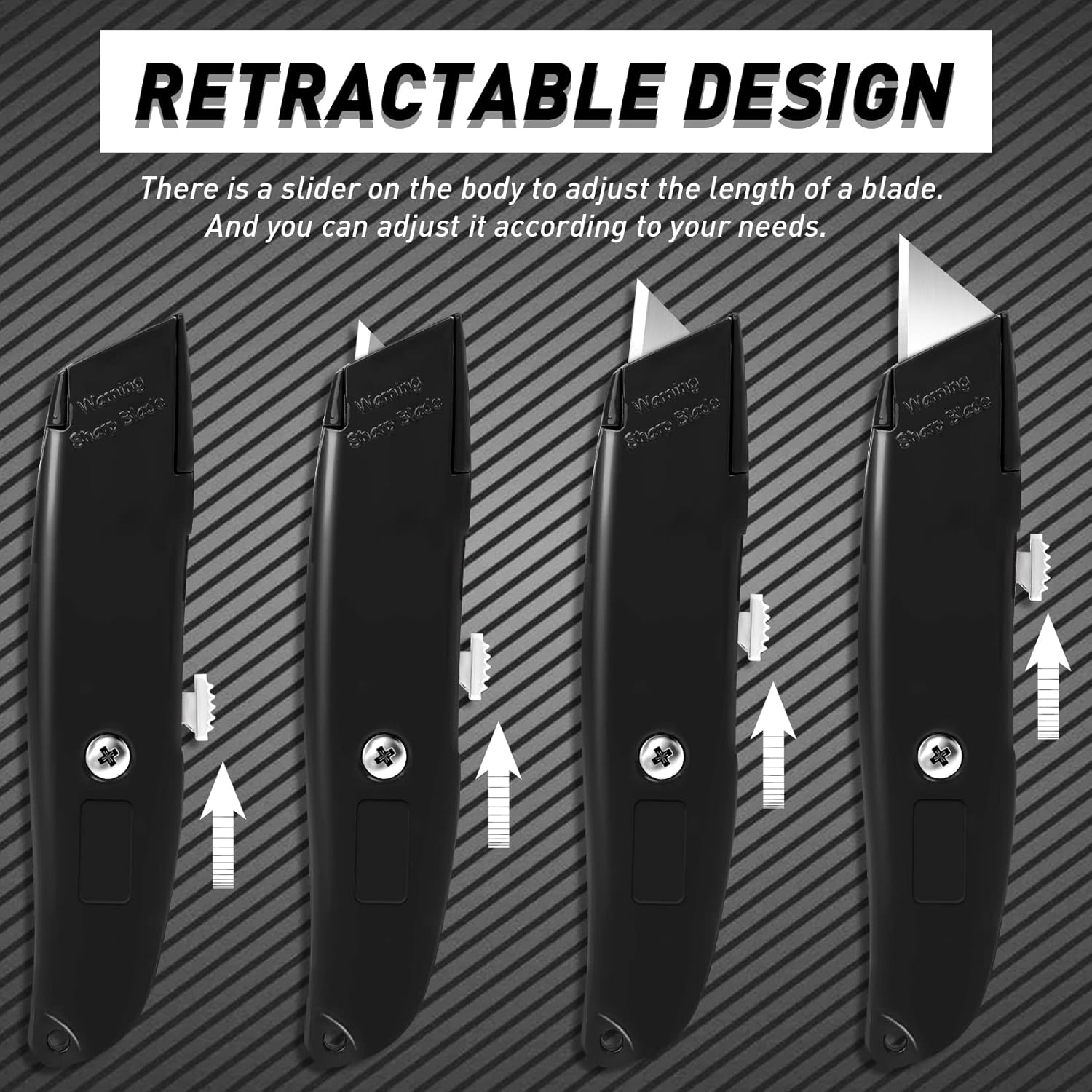 Paquete de 2 cortadores retráctiles para cuchillos, retráctiles de aluminio resistente, para cartón, cajas y cartones (negro)