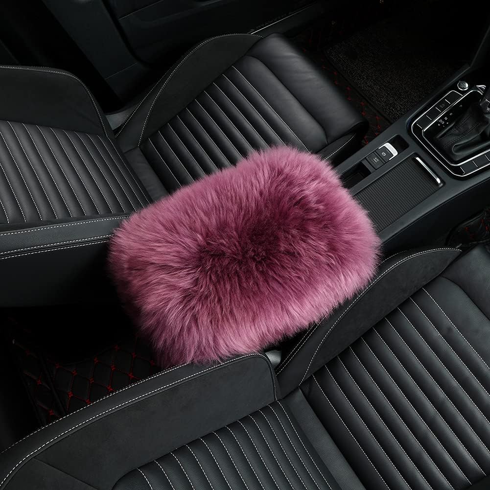 LLB Funda para consola central de auto, ajuste universal para SUV, camionescoche, piel de oveja auténtica, funda para reposabrazos de coche, funda