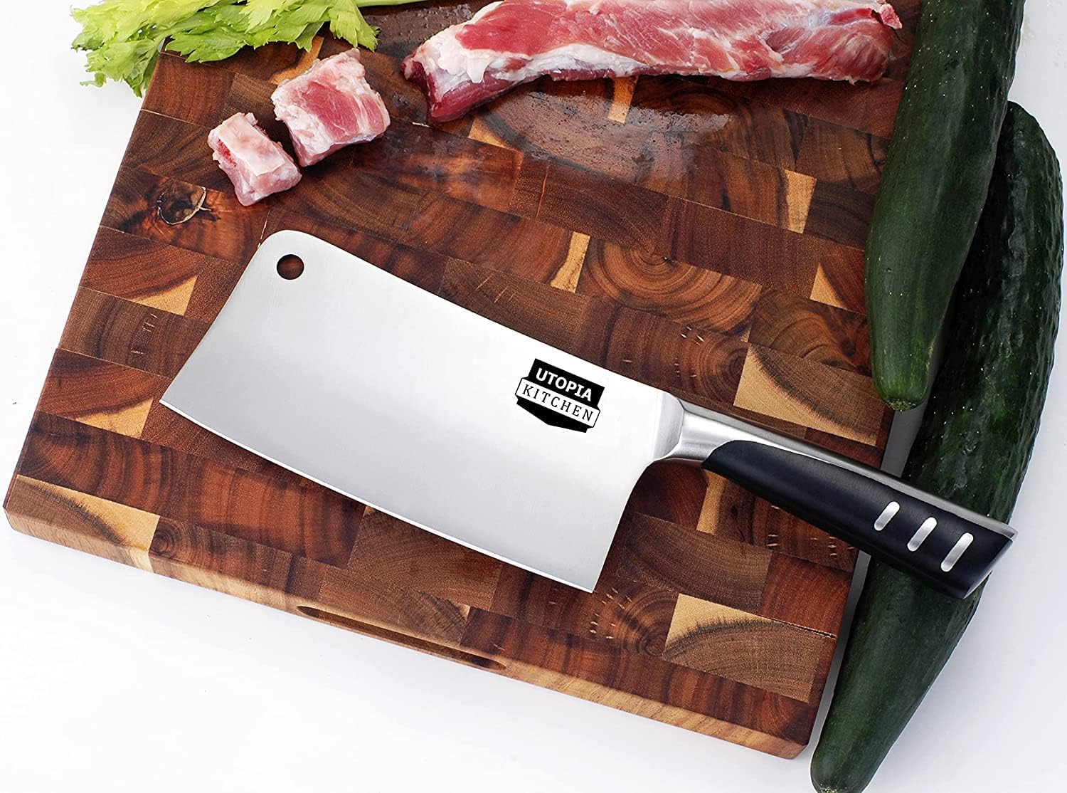 Utopia Kitchen Cuchillo de cocina de 6 pulgadas, cuchillo de carnicero de acero inoxidable para el hogar, cocina y restaurante (negro)