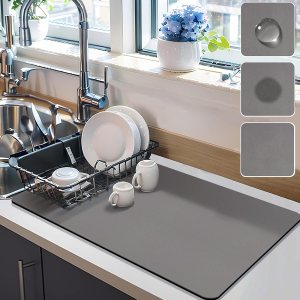 Tapete de secado de platos para encimera de cocina, almohadilla de secado de platos con parte trasera de goma antideslizante, antimanchas Tapete de secado de platos para encimera de cocina, almohadilla de secado de platos con parte trasera de goma antideslizante, antimanchas