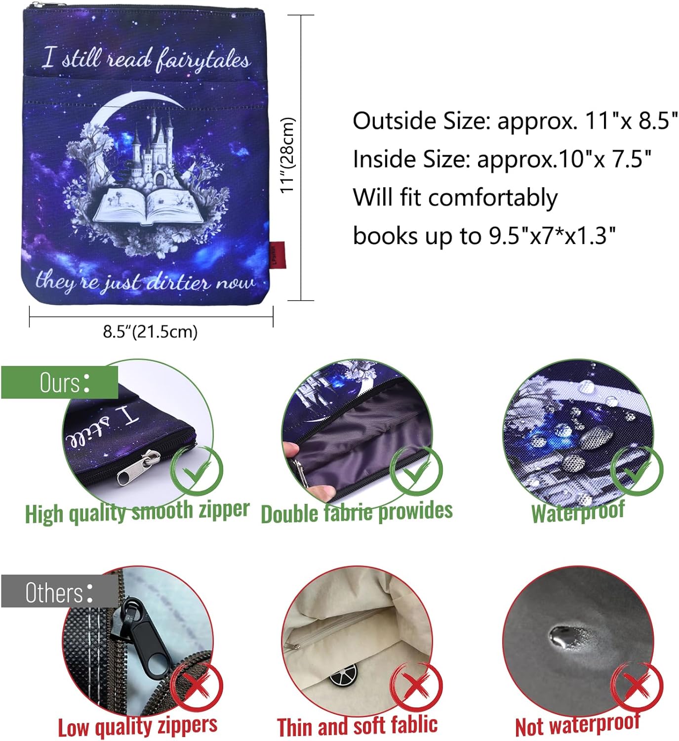 LParkin Funda de libro con cremallera, I Still Read Fairytales Are Just Dirtier Now Book Protector, Bolsa protectora de tela lavable, 11 x 8.5
