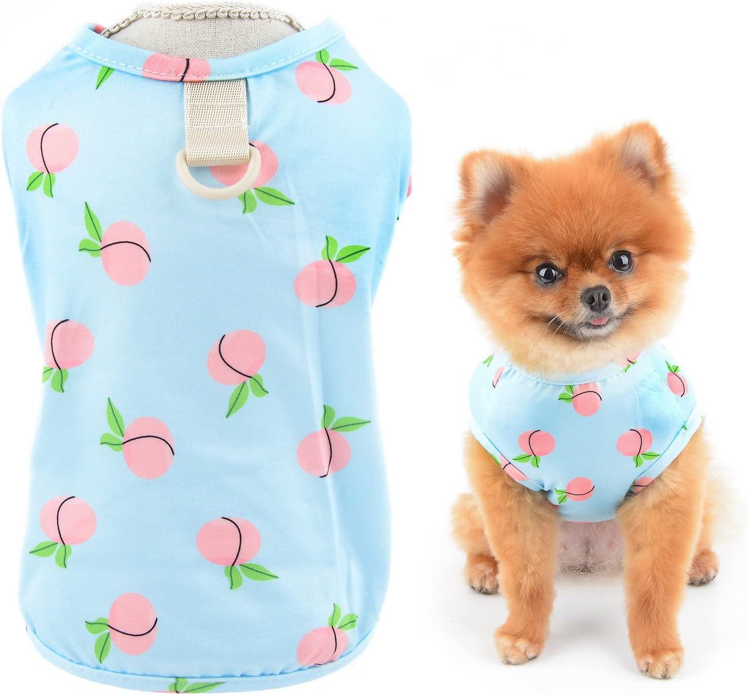 SMALLLEE_LUCKY_STORE Camiseta con estampado de durazno para mascotas, camiseta para cachorros con anillo en D para perros pequeños y medianos,