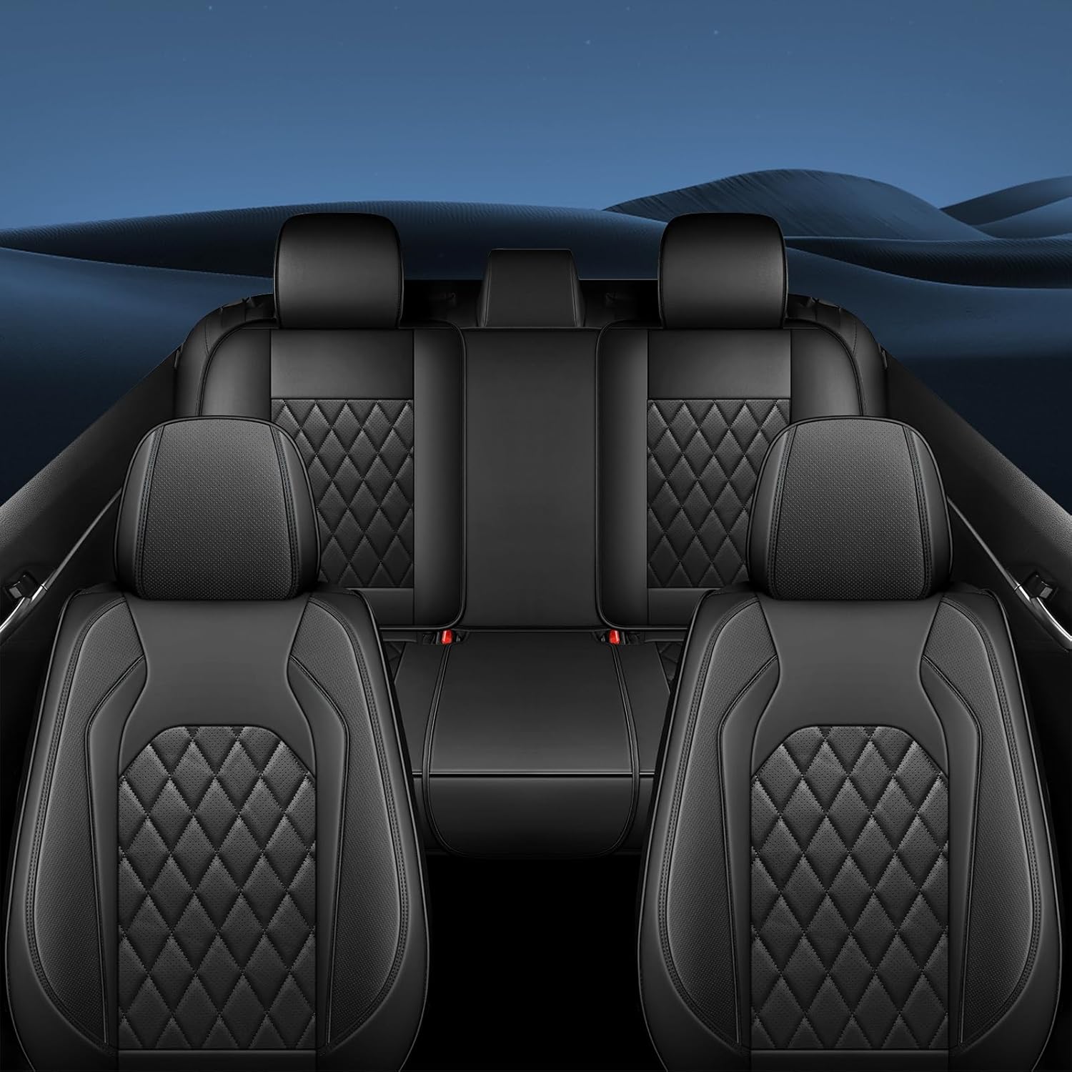 FREESOO Juego completo de fundas de asiento de cuero, Toyota Camry Corolla de 5 asientos para automóviles, ajuste universal para la mayoría de
