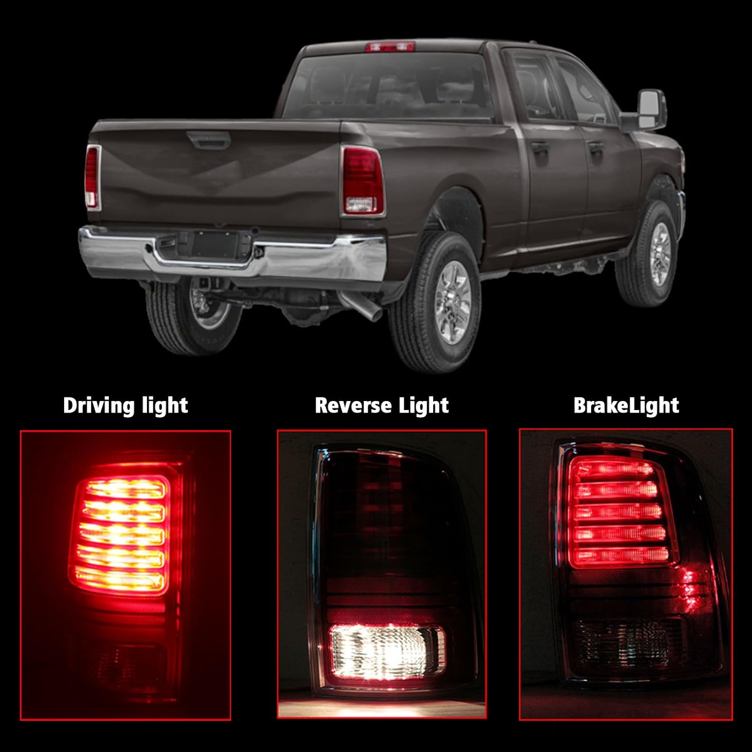 ZONFANT Conjunto de luces traseras, luz trasera LED roja del lado del pasajero derecho con bombillas compatible con Dodge Ram 1500 2013-2018, Dodge