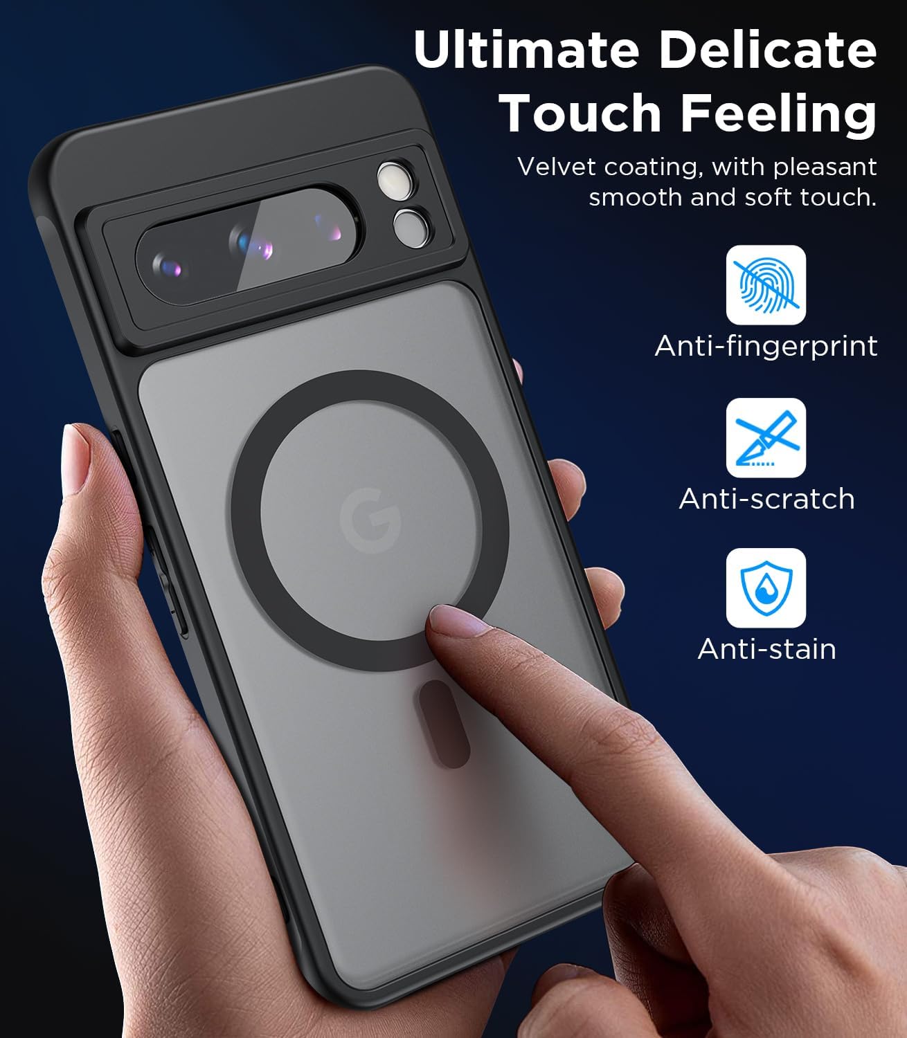 Funda magnética para Google Pixel 8 Pro compatible con MagSafe delgada, translúcida mate, parte trasera dura y parachoques negro suave, cubierta a