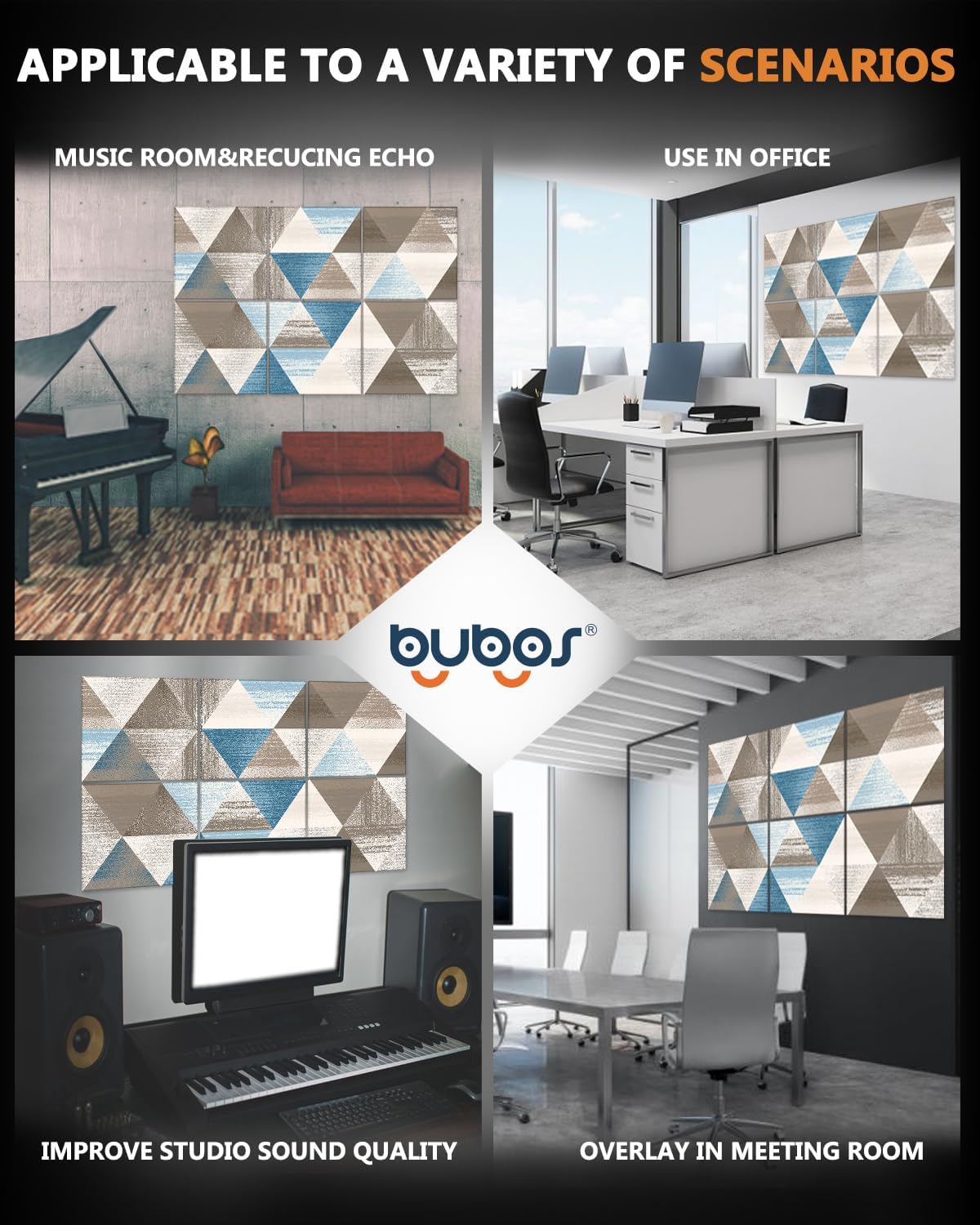 BUBOS – Paneles acústicos artísticos, de 72 x 48 pulgadas, paneles acústicos de calidad prémium, mejor que la espuma, decorativos, absorben el