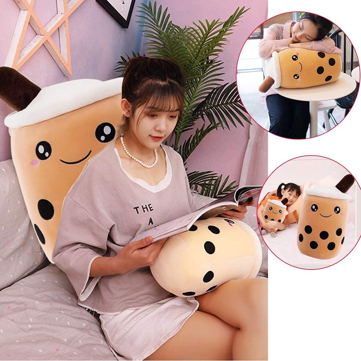 Almohada Kawaii Boba de peluche, almohada de peluche de té con leche Boba, divertida almohada para abrazar, cojín de felpa con burbujas Boba para