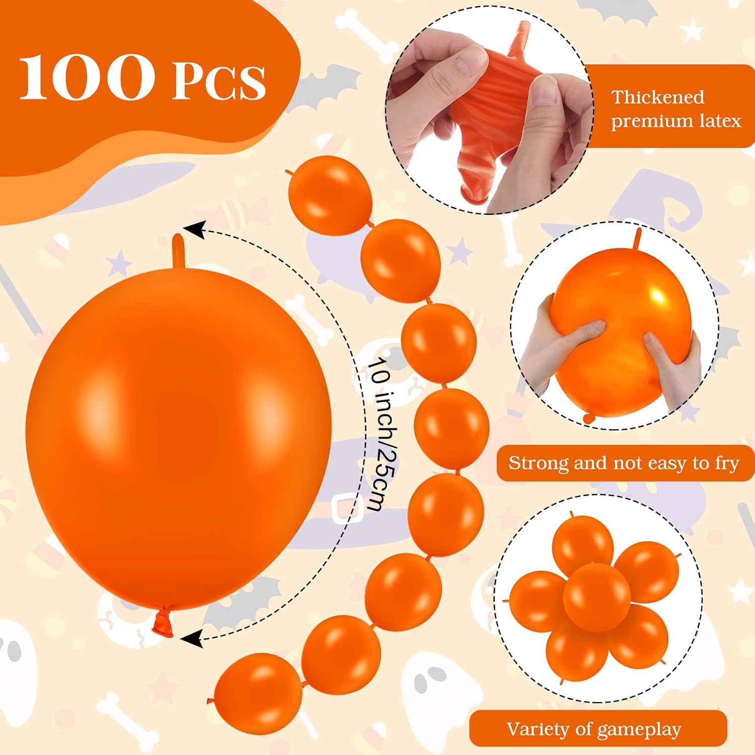 100 globos de enlace de globos, de látex, enlazables, para decoración de bodas y fiestas (color naranja oscuro, 10 pulgadas)