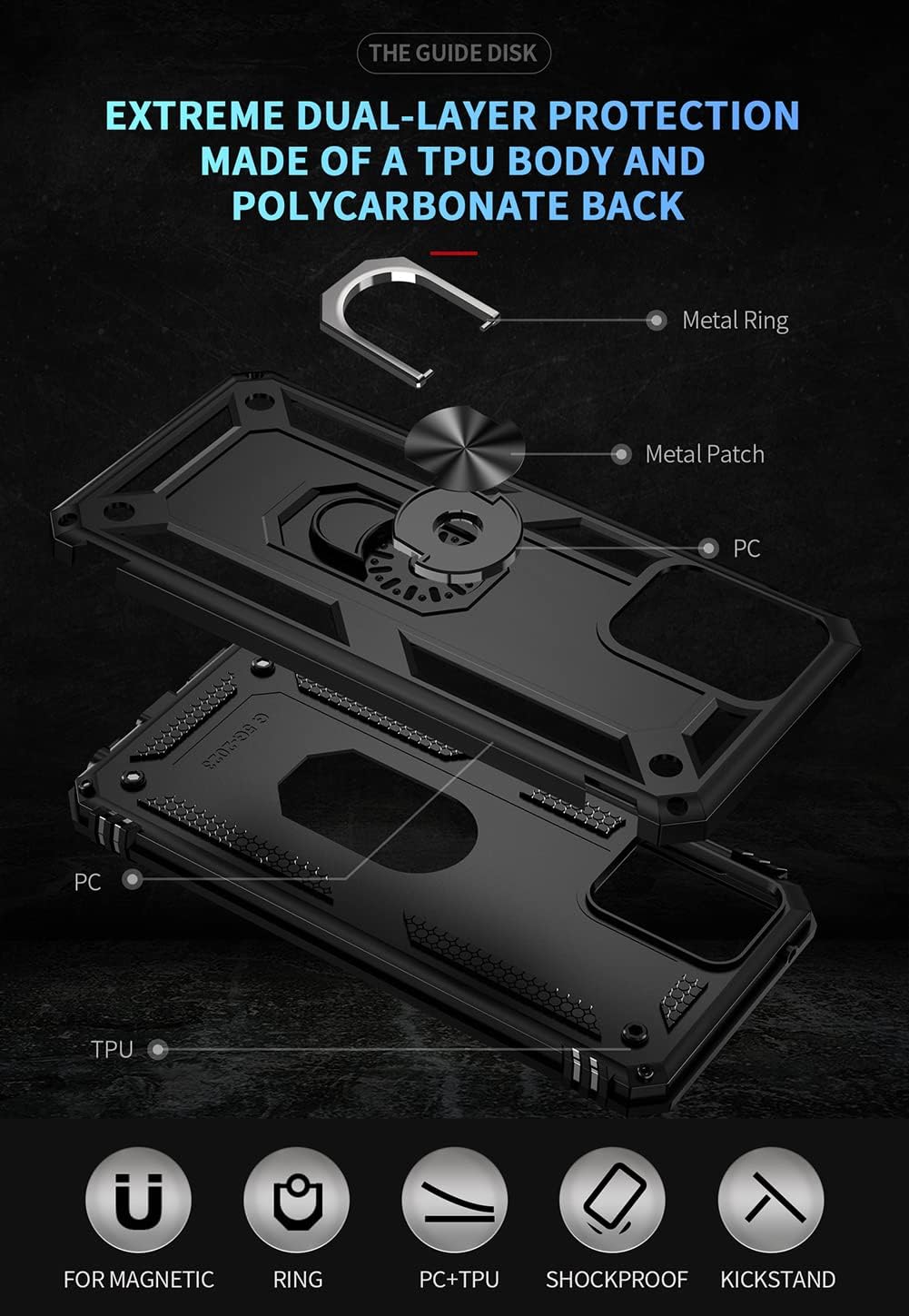 Androgate Funda para Moto G 5G 2023 con protector de pantalla HD, soporte de metal de grado militar, prueba de caídas de 15 pies, a prueba de