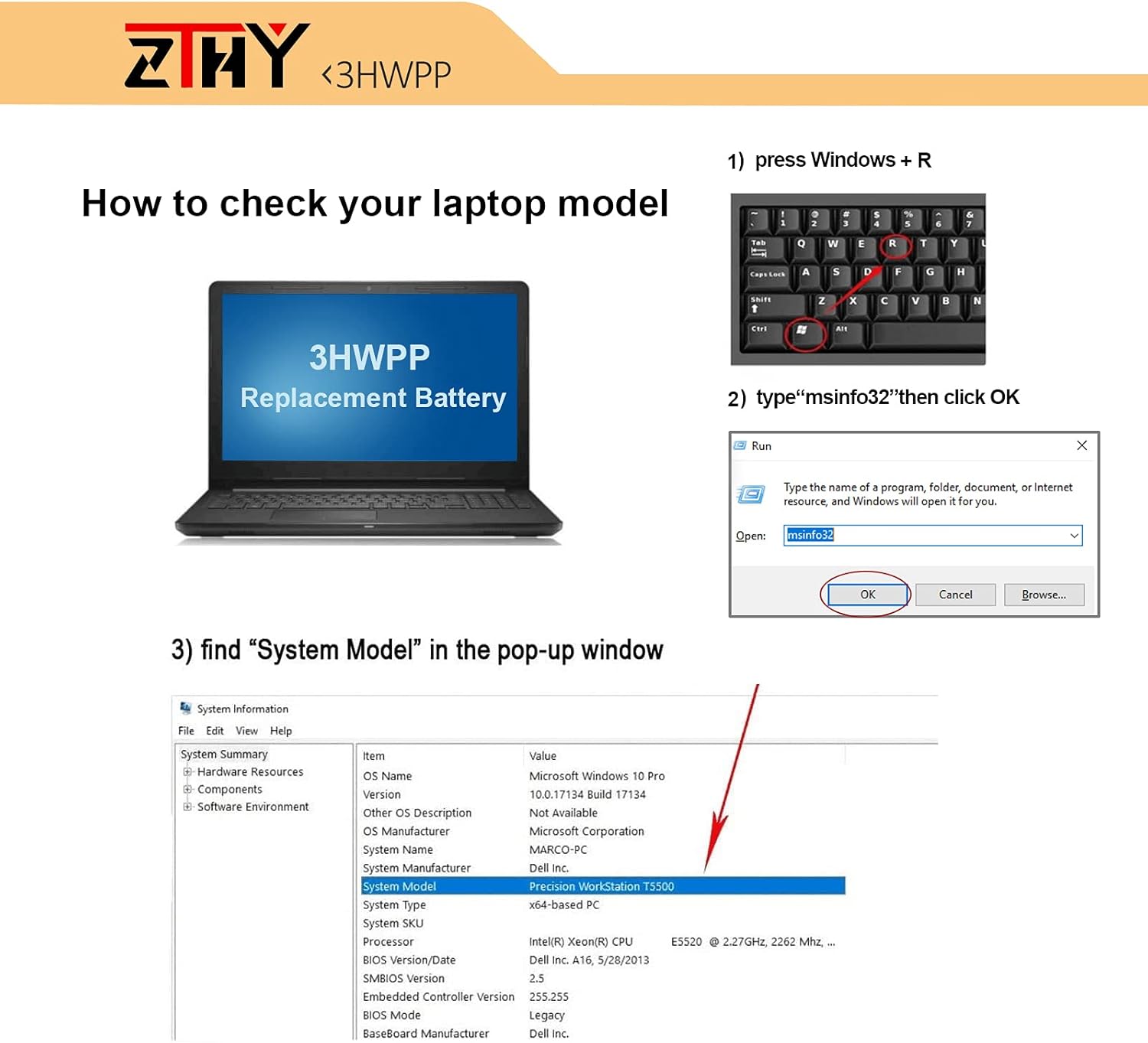 ZTHY 3HWPP – Batería de repuesto para laptop Dell Latitude 5401 5410 5411 5501 5510 5511 Precisión 3541 3551 Inspiron 7706 2 en 1 Inspiron 17