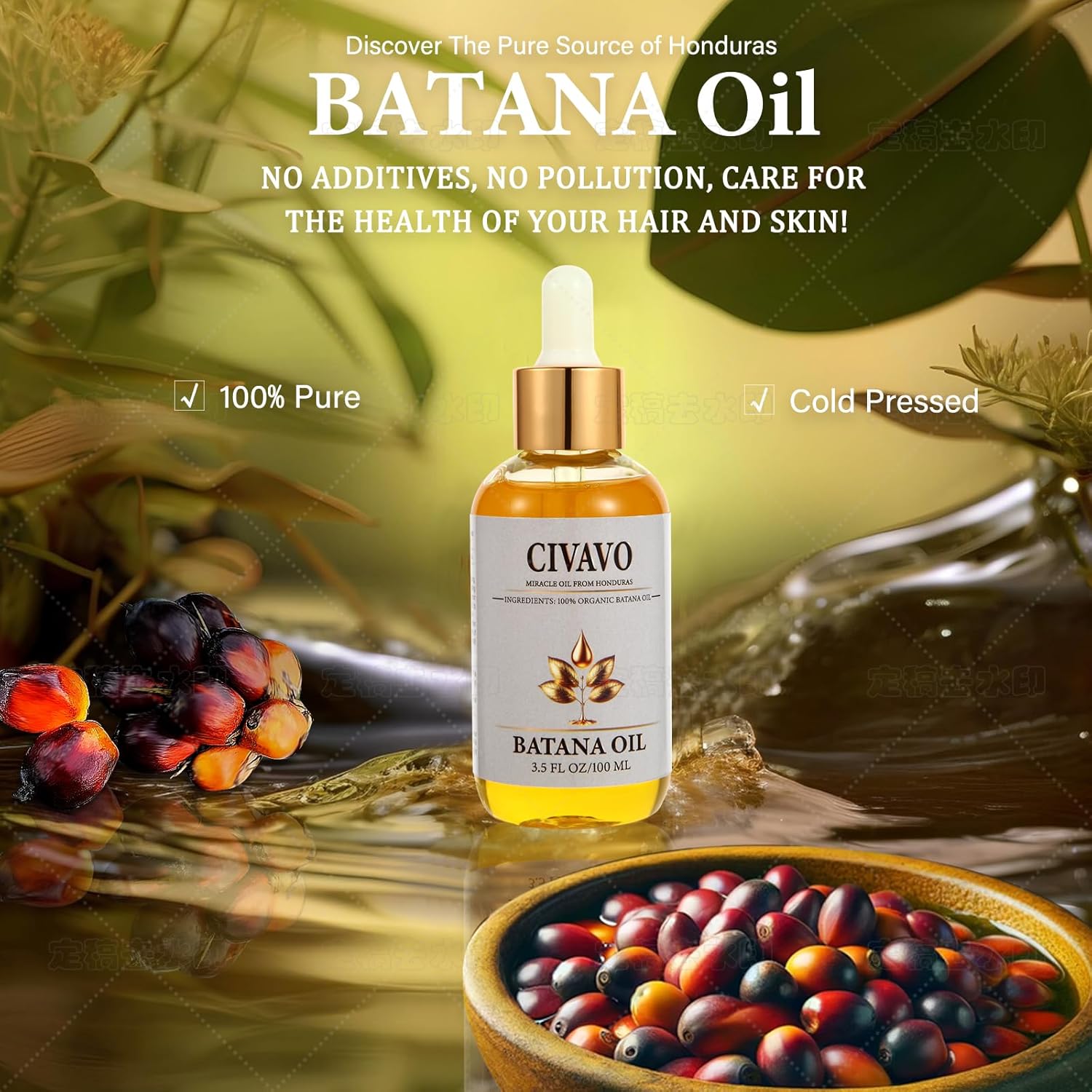 Civavo Aceite de batana orgánico para cabello, 100% puro natural prensado nutritivo aceite de batana mascarilla para el cabello contra la pérdida de