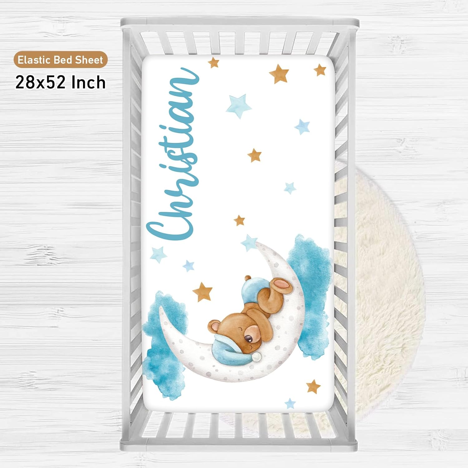 Juego de ropa de cama personalizado para cuna juego de guardería con nombre personalizado y tema impreso, juego de cuna de 5 piezas suave y seguro