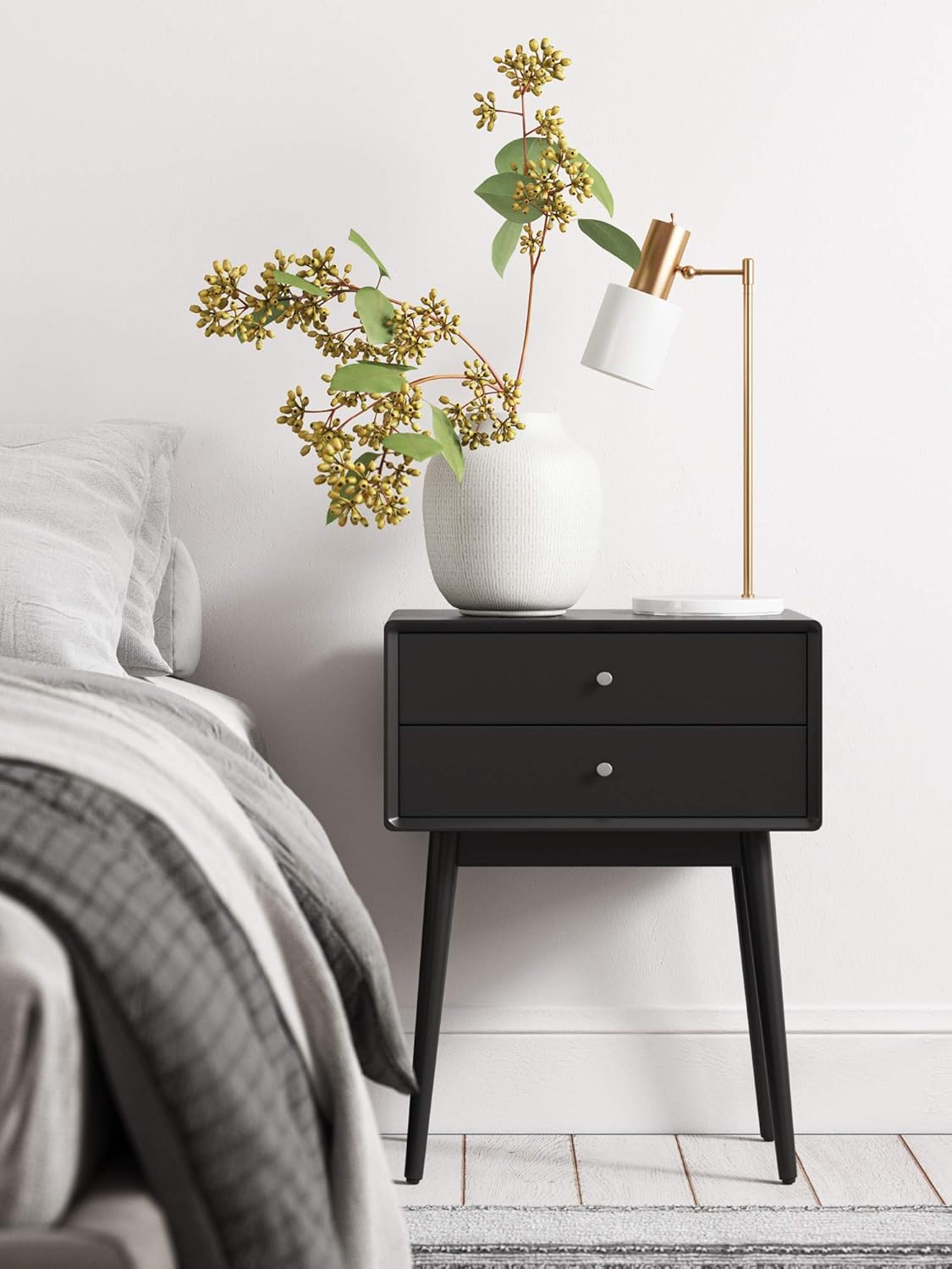 Elle Decor Stephanie – Mesa auxiliar, mesita de noche moderna de mediados de siglo o decoración de sala de estar con dos cajones para