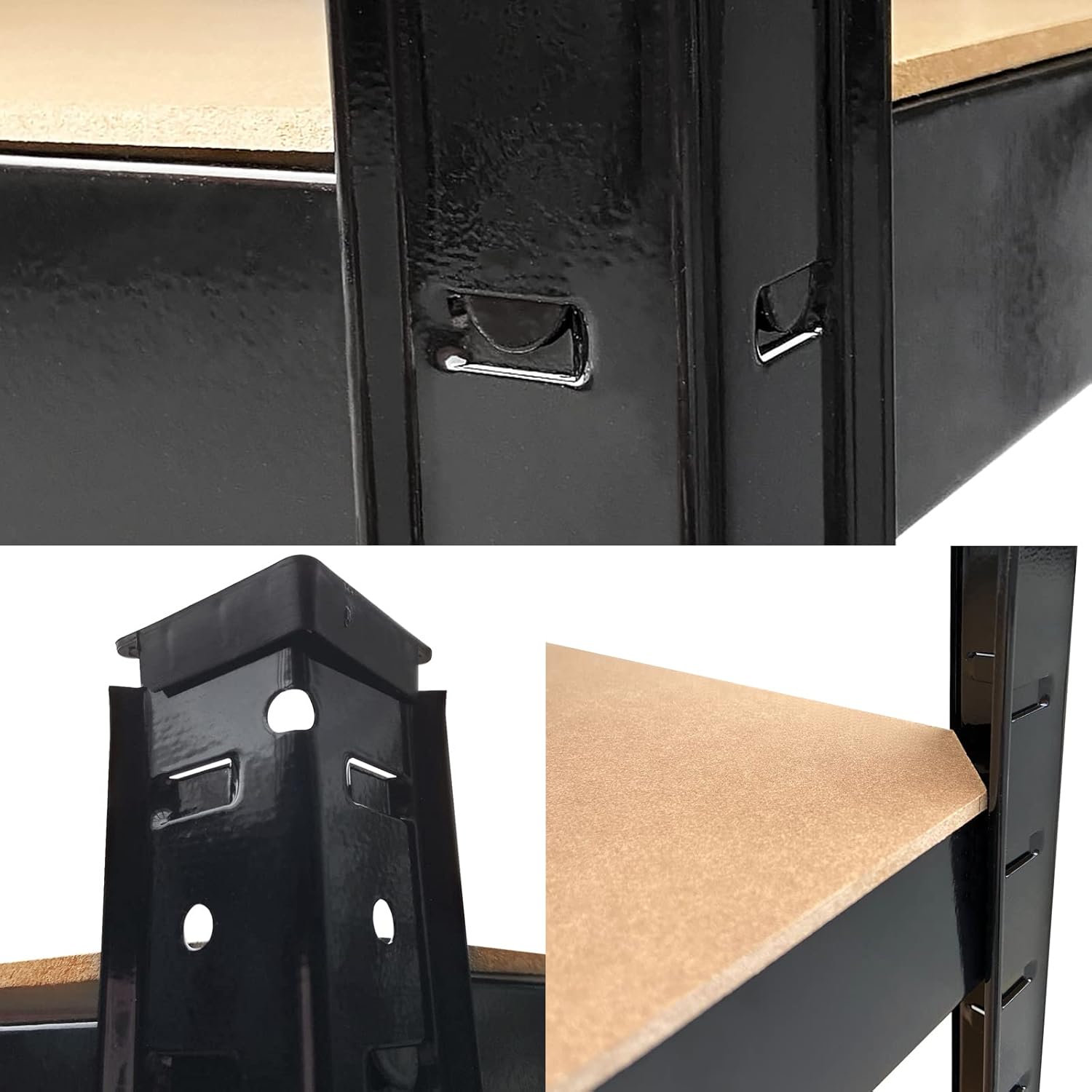 Estante de metal negro, 63.78 x 31.5 x 15.75 pulgadas (HWD) estante de almacenamiento, unidad de 4 capas – acero y MDF, componentes sin tornillos,