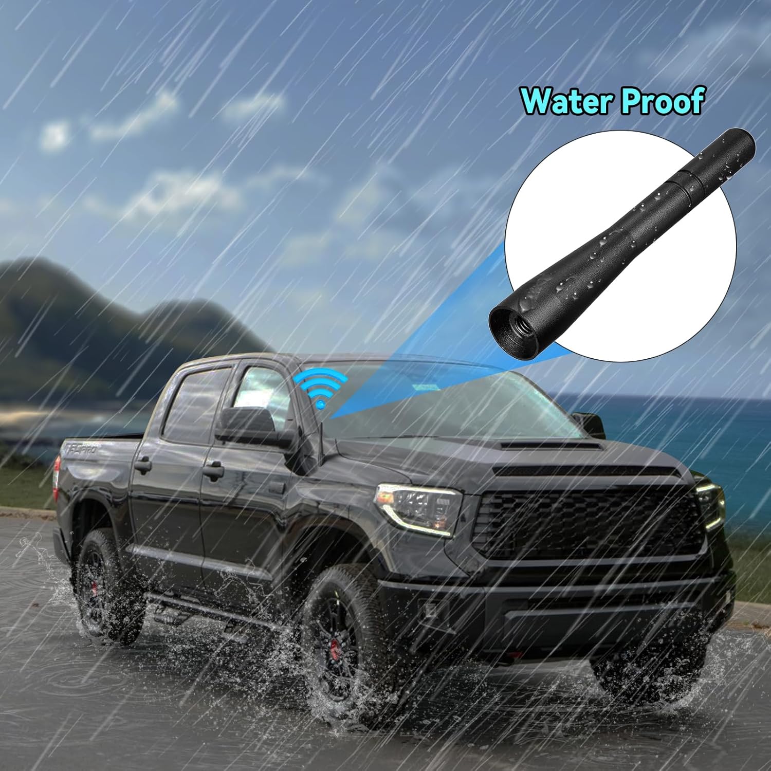 Mini antena de radio de coche de 4 pulgadas de repuesto de antena corta con tapas de vástago de válvula para Chevrolet Dodge Car Pickup Truck (negro)
