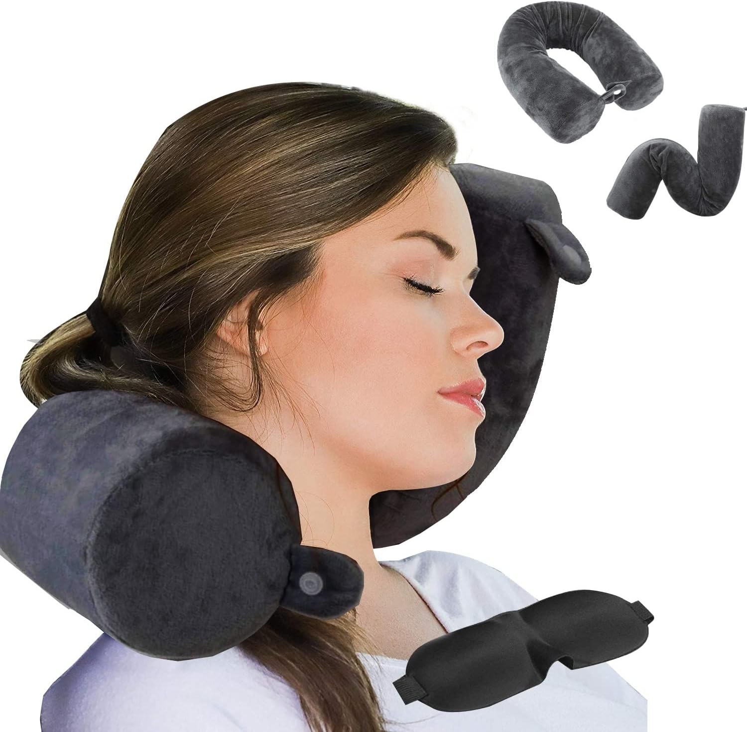 ZOYLEE – Almohada de viaje con espuma viscoelástica para cuello, barbilla, hombro, lumbar y pierna para adultos que viajan en avión, autobús, tren y