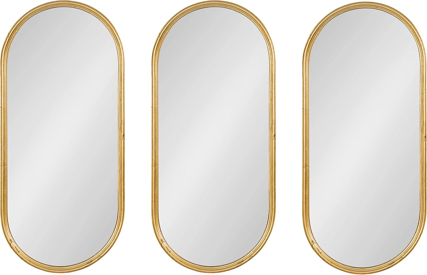 Kate and Laurel Caskill Glam – Juego de 3 espejos de pared, 10 x 22 pulgadas, color dorado, colección decorativa moderna de decoración de pared con