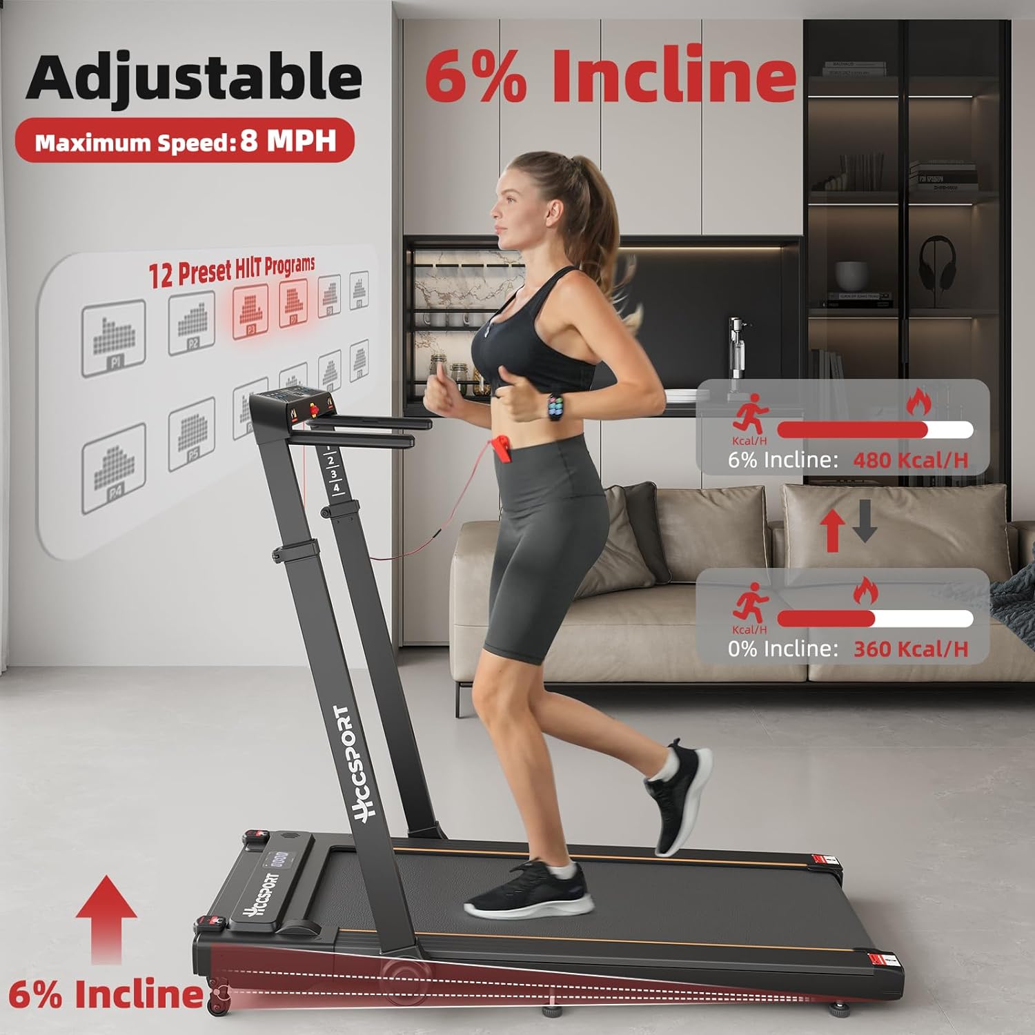 Cinta de correr con inclinación, 3 en 1 para debajo del escritorio, con estación de trabajo de escritorio extraíble, 3.5 HP plegable, compacta,