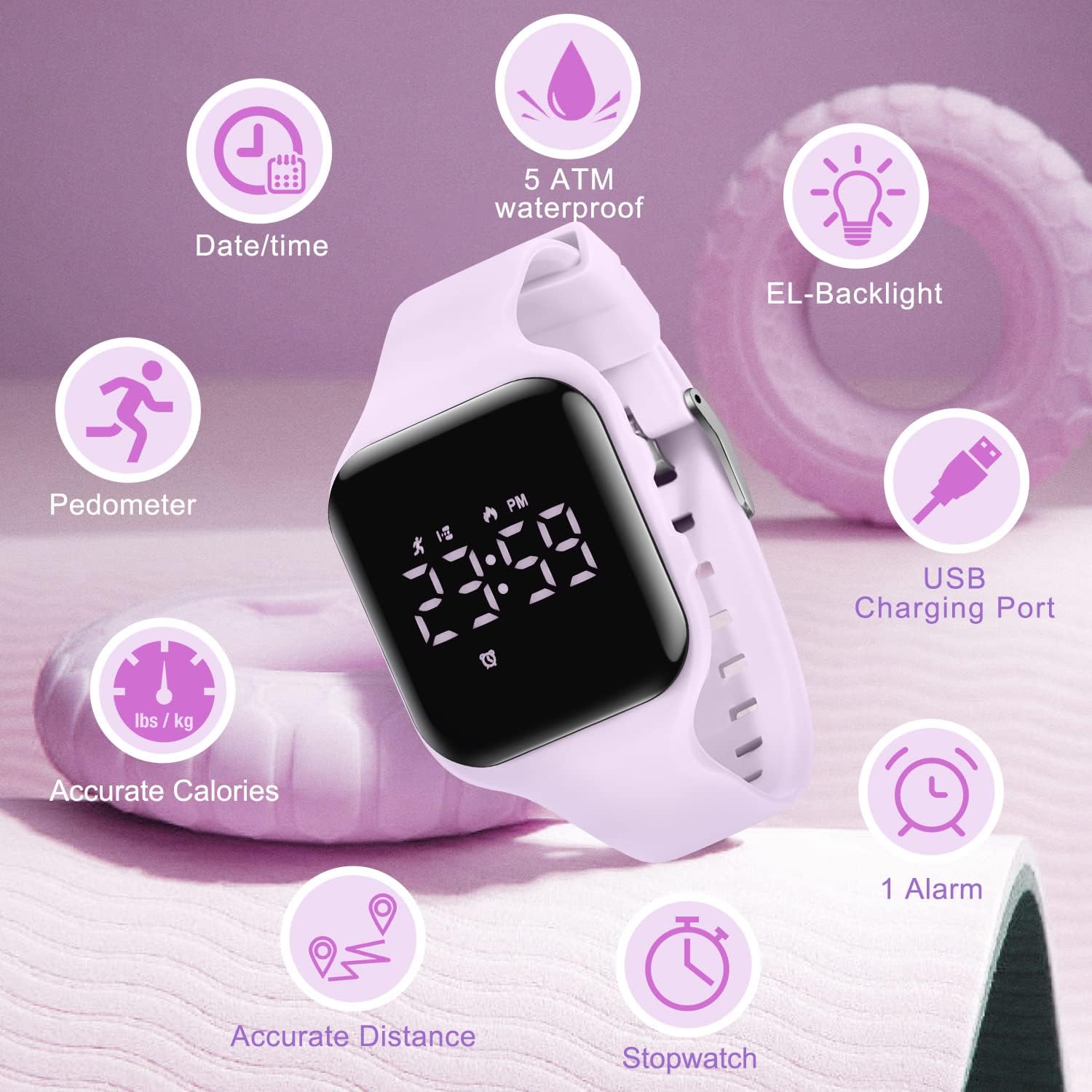 NN BEN NEVIS Reloj digital para niños y niñas, reloj deportivo con rastreador de fitness, reloj despertador, cronómetro, sin aplicación y resistente