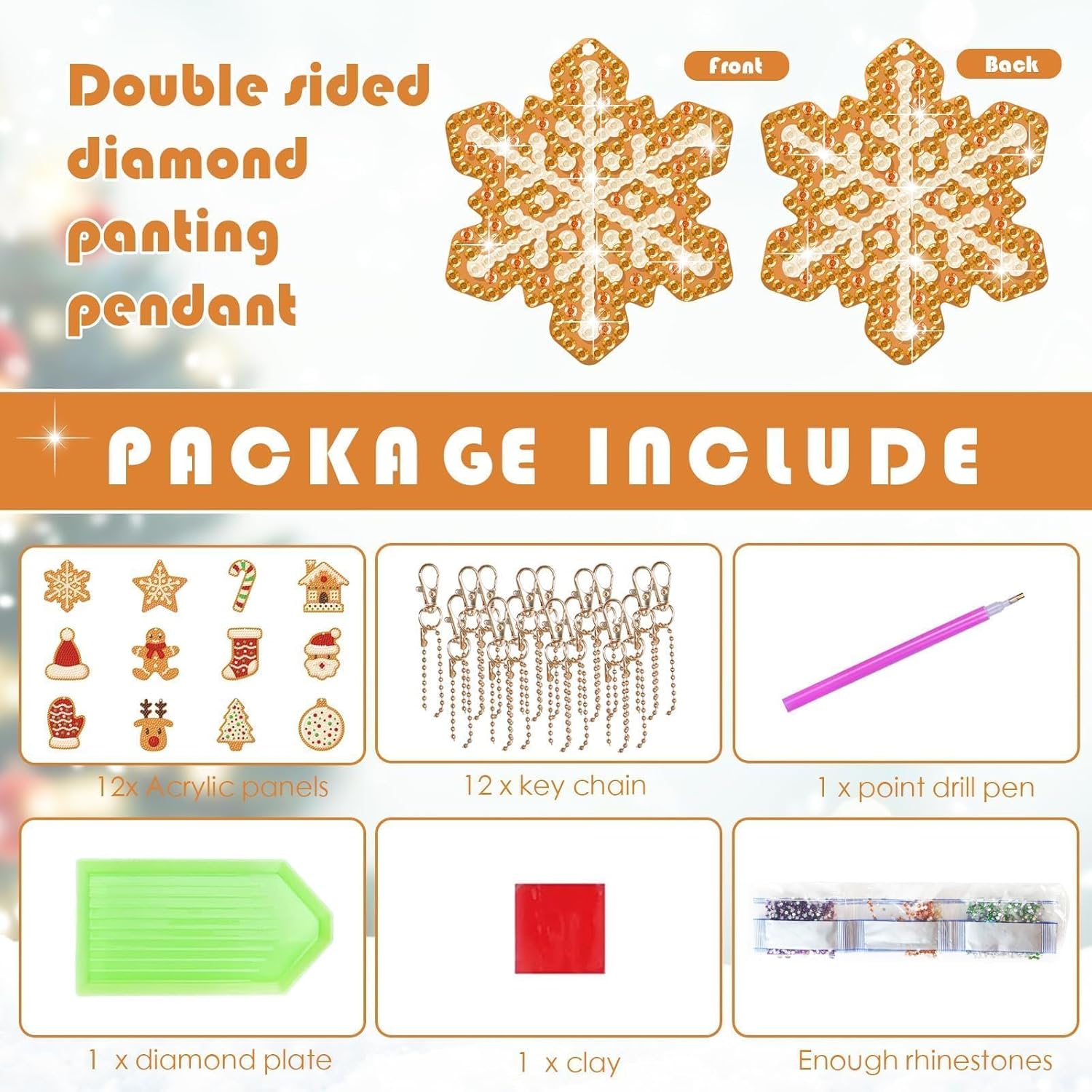 clothmile Kit de 12 llaveros de diamantes de Navidad, diseño de hombre de jengibre de Navidad, 5D, bricolaje, manualidades, hombre de jengibre, arte