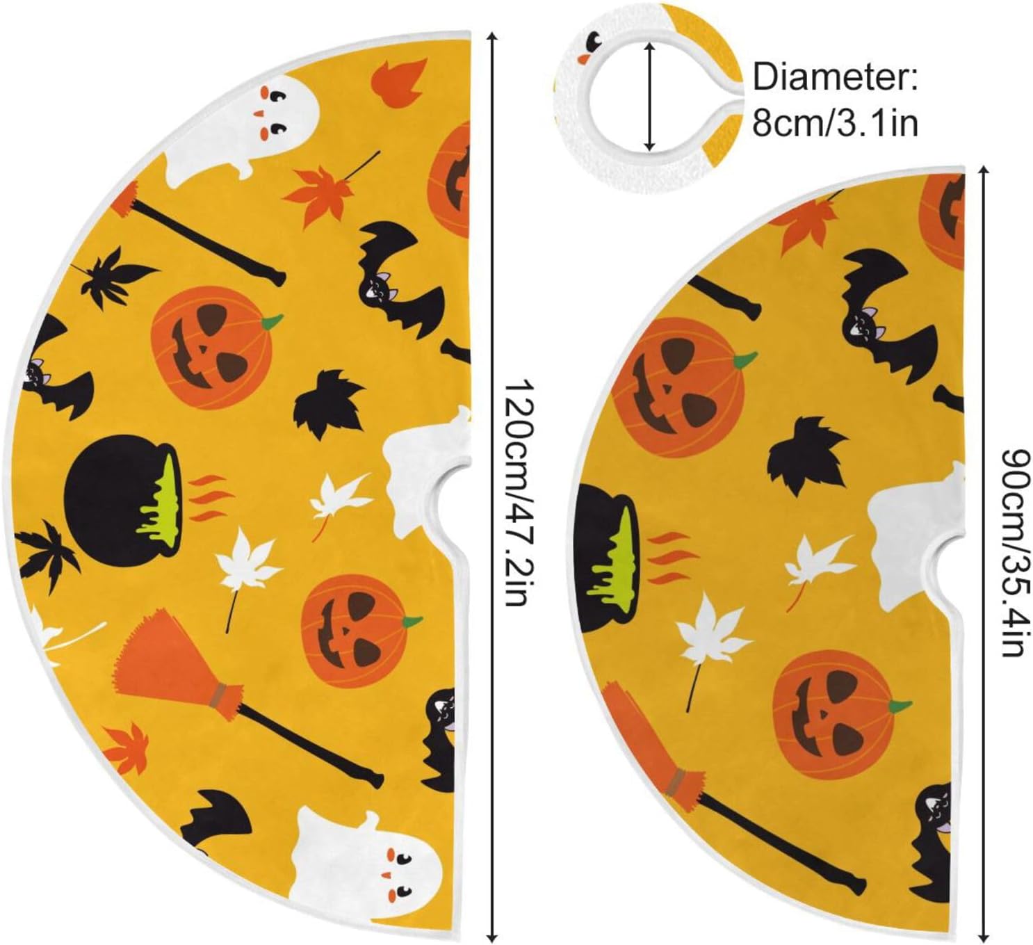 Happy Halloween Pattern White Tree Base Skirt, Canvas Tree Skirt, 47.2 in Decoration for Christmas Tree, Fall Home Decor
