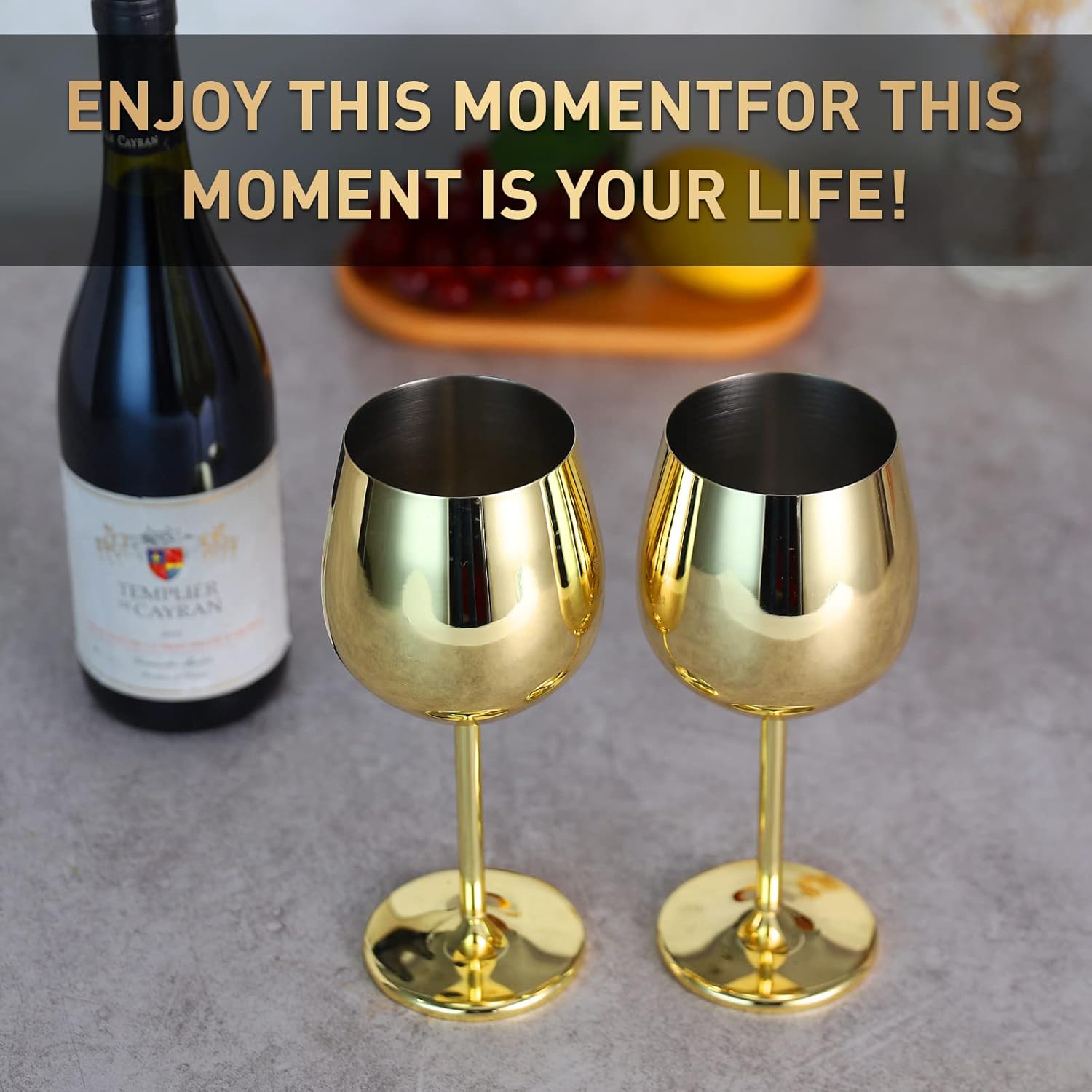 CANTONG Copas de vino tinto, juego de 2 copas de vino, copas de vino doradas irrompibles