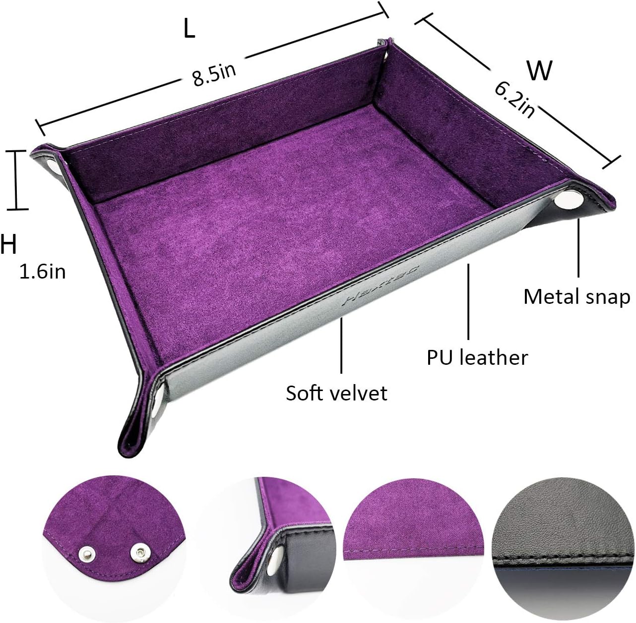 Haxtec Bandeja plegable para dados DND, color negro y morado, portátil, de piel sintética, para juegos de dados RPG como Calabozos y Dragones (negro