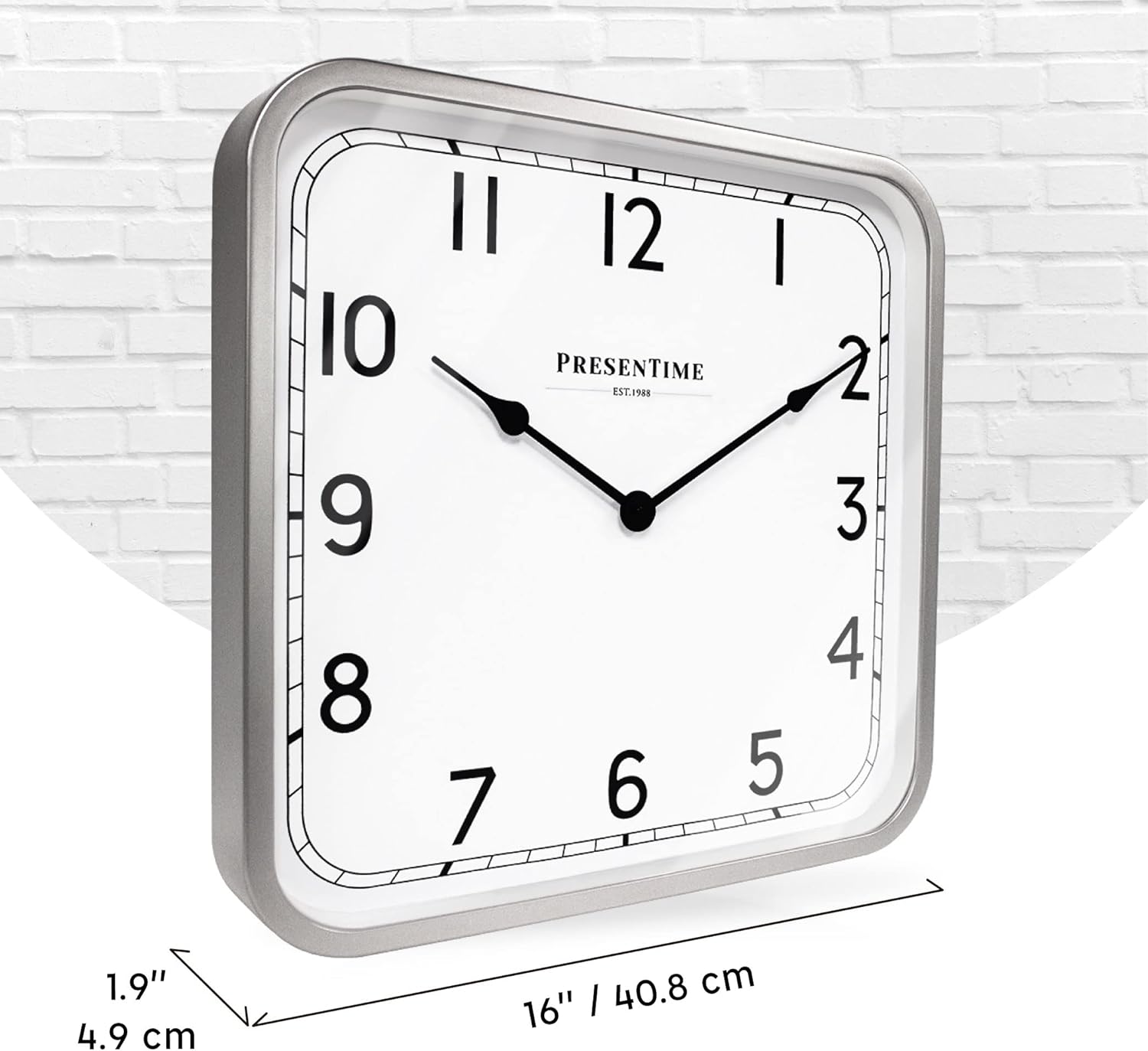 Presentime & Co. Reloj cuadrado moderno Anton de 16 pulgadas, silencioso, sin tictac, arte de pared y reloj para decoración del hogardecoración de