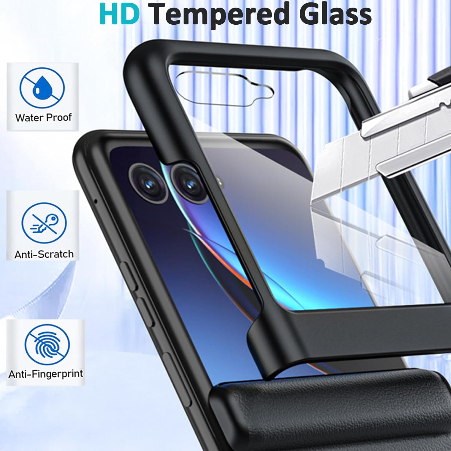 NINKI Funda con tapa compatible con Motorola Razr Plus 2023 con protector de pantalla, transparente para Motorola Razr 40 Ultra, funda protectora a