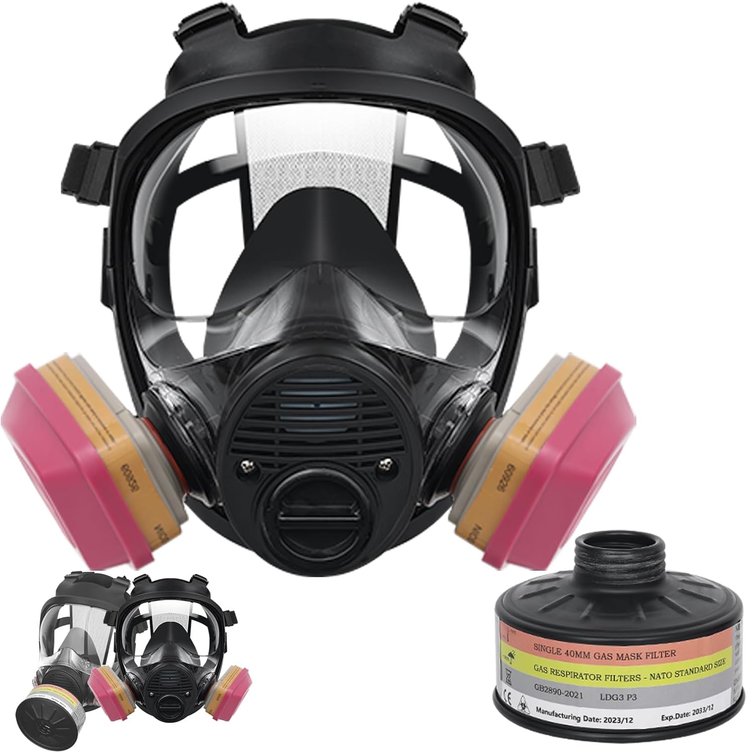 Máscara respiradora de vapor orgánico nuclear y químico de supervivencia con filtros Filtración avanzada de 1.575 in, cartucho 60926 para partículas