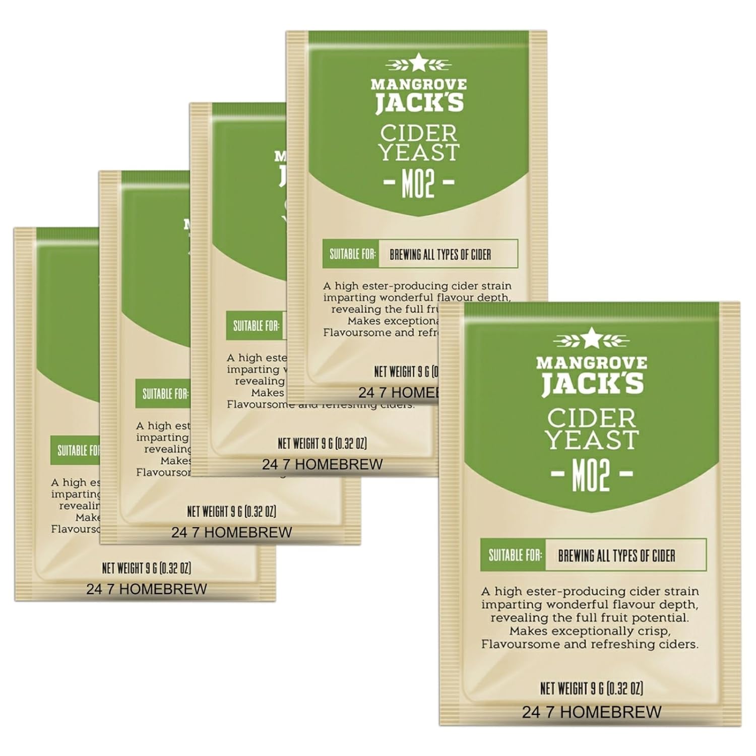5X Mangrove Jack’s Yeast Cider M02 Craft Series Levadura 0.32 oz Treats 23L