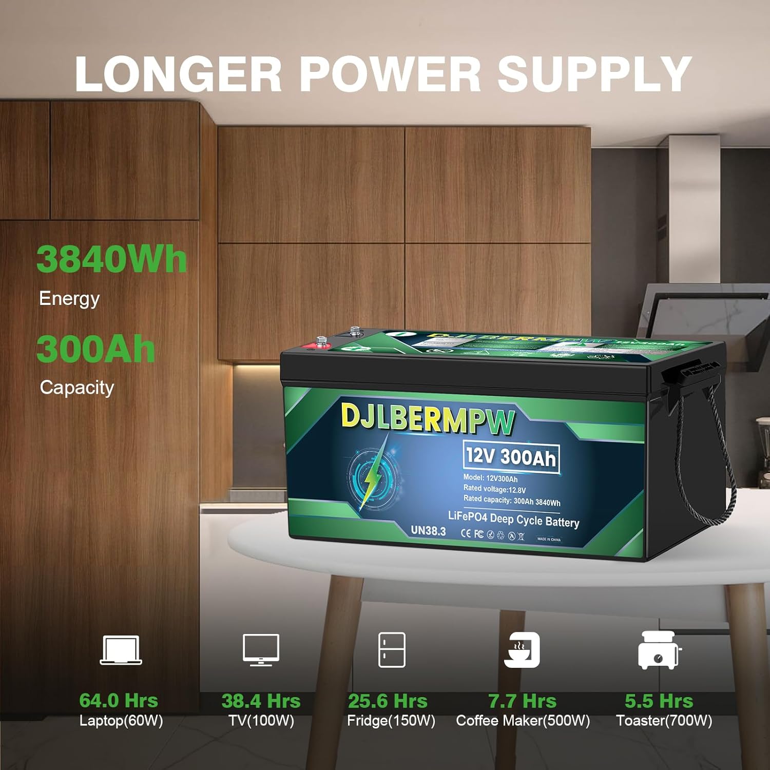 Batería de litio LiFePO4 de 12 V 300 Ah 3840 W BMS integrado, hasta 15000 ciclos y 10 años de vida útil, batería de ciclo profundo para RV, marina,