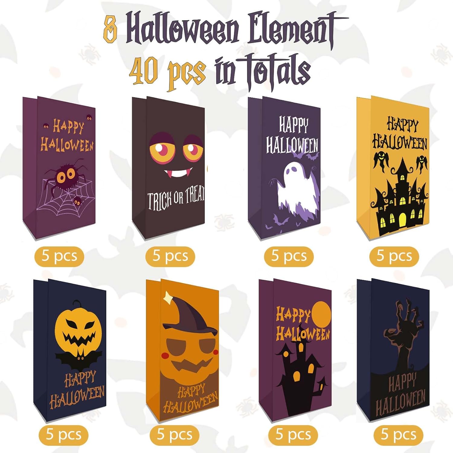 Hommay Bolsas de dulces de Halloween, 40 bolsas de papel de Halloween, bolsas de regalo de dulce o dulce a granel, pequeñas bolsas de dulces de